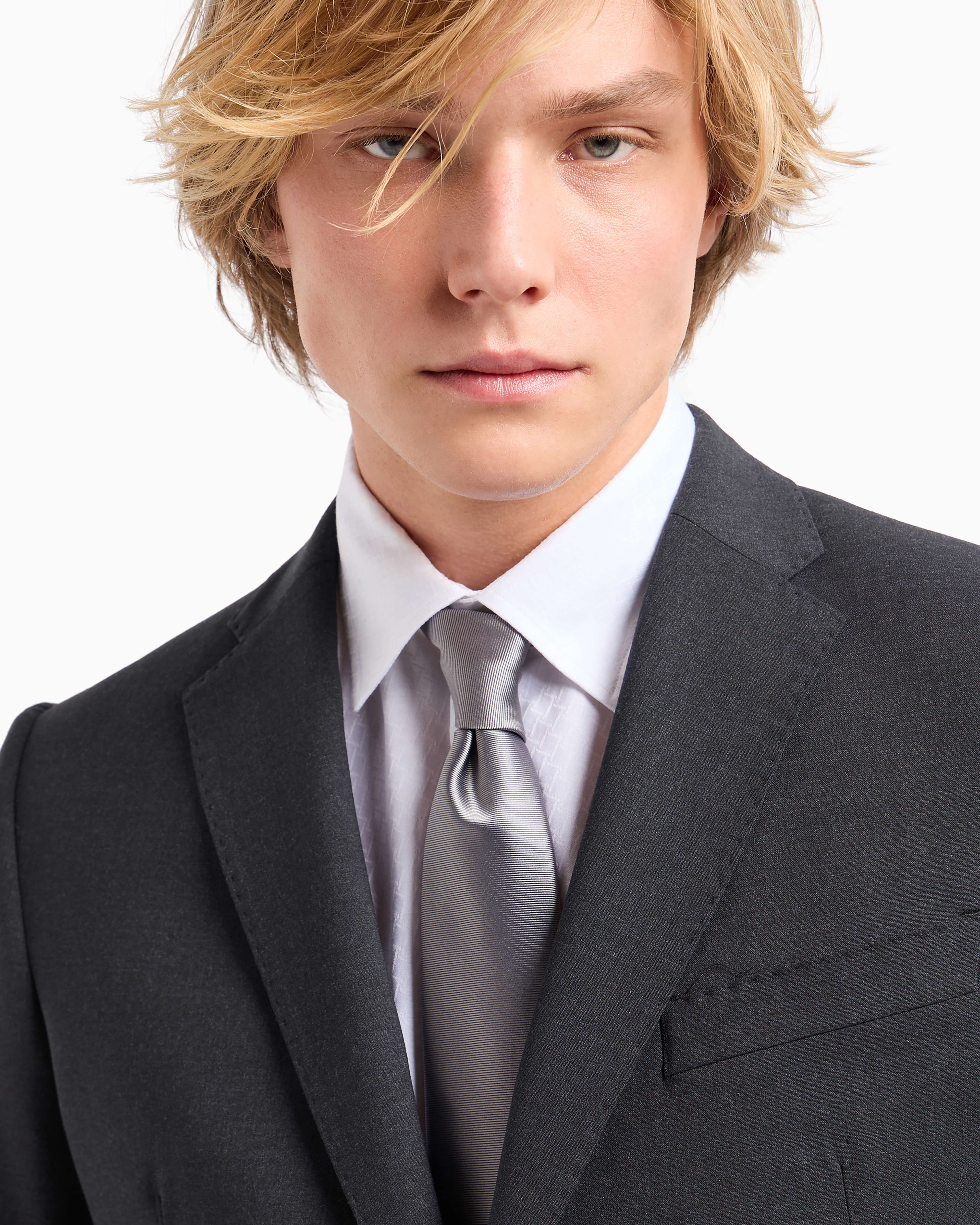 Emporio Armani - Ottoman-style pure silk tie, Man, Grey, Size: TU