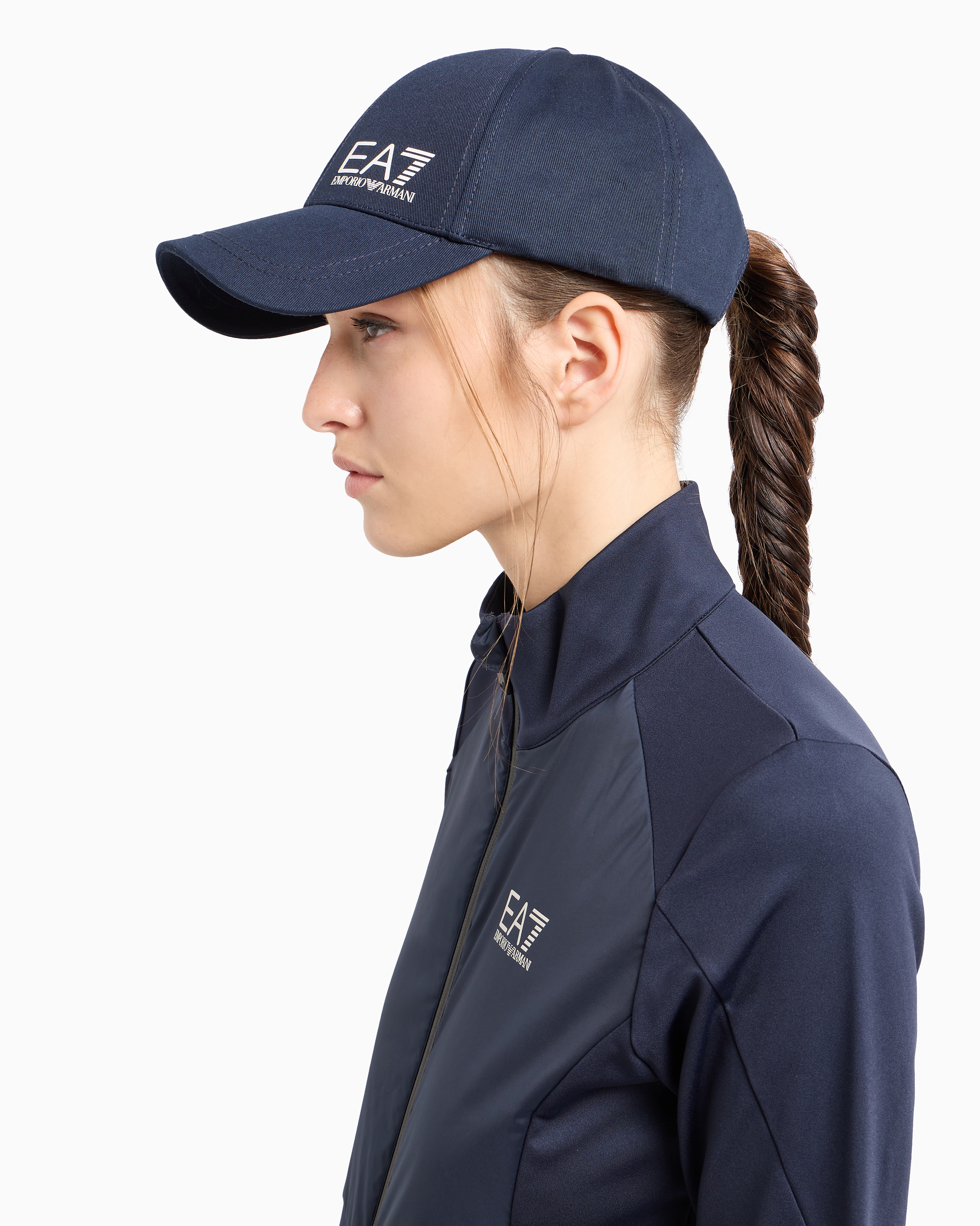 Ea7 Logo Cap In Breathable Cotton With Curved Visor Caps U In Navy Blue