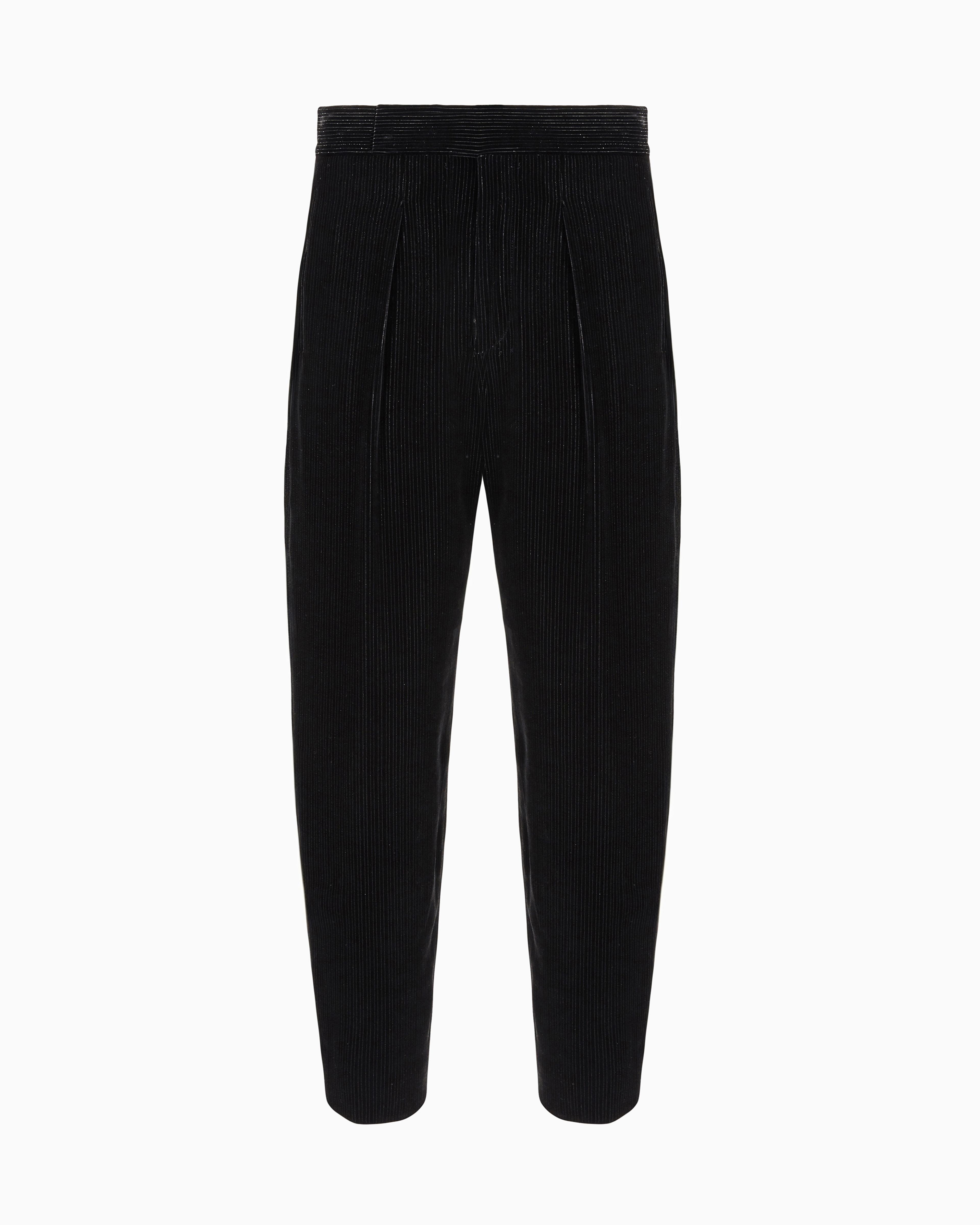 Giorgio Armani Black Giorgio's Shiny, Pinstriped Velvet Single-Pleat Trousers