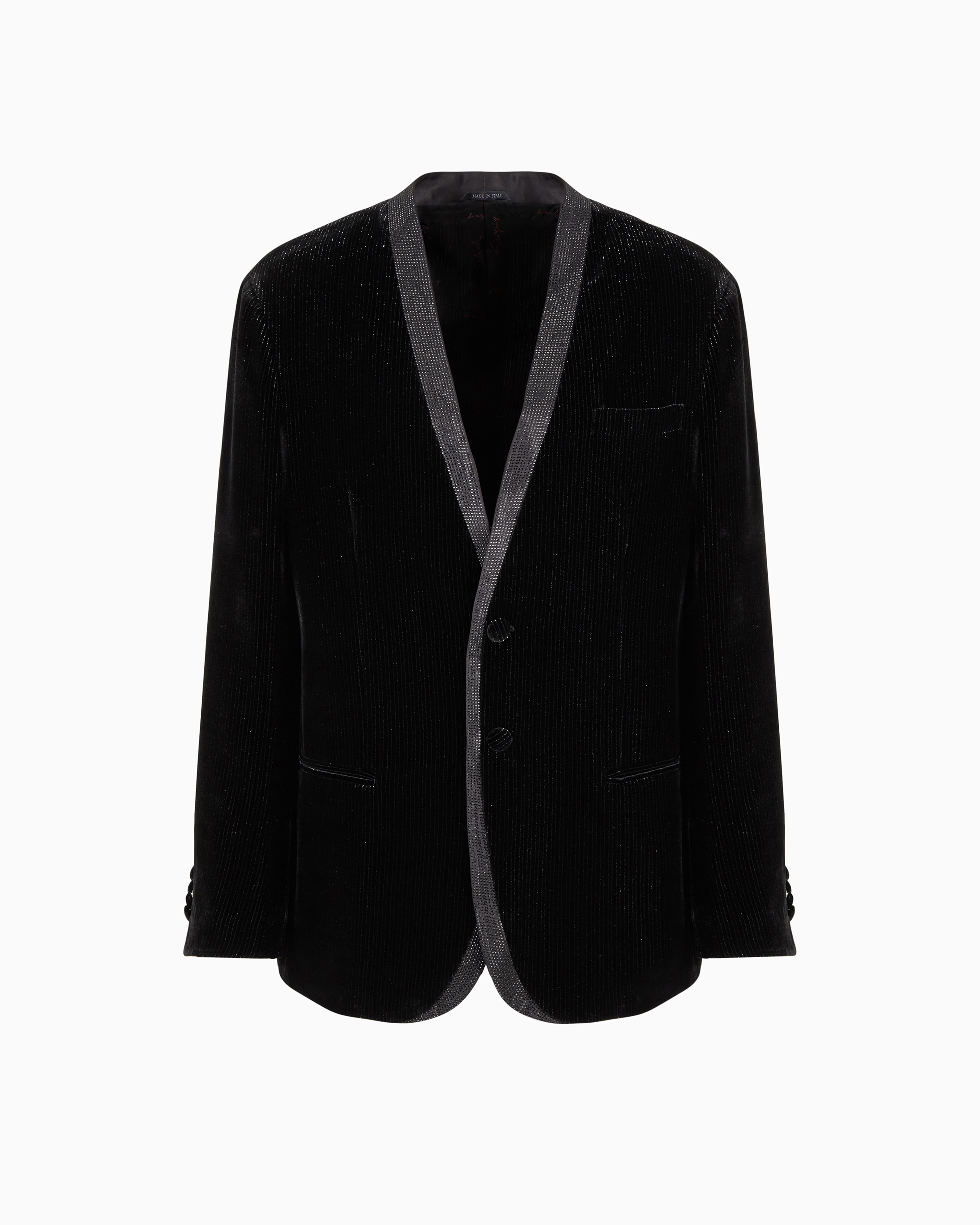Giorgio Armani Black Velvet Jacket With Pinstripes And Rhinestones