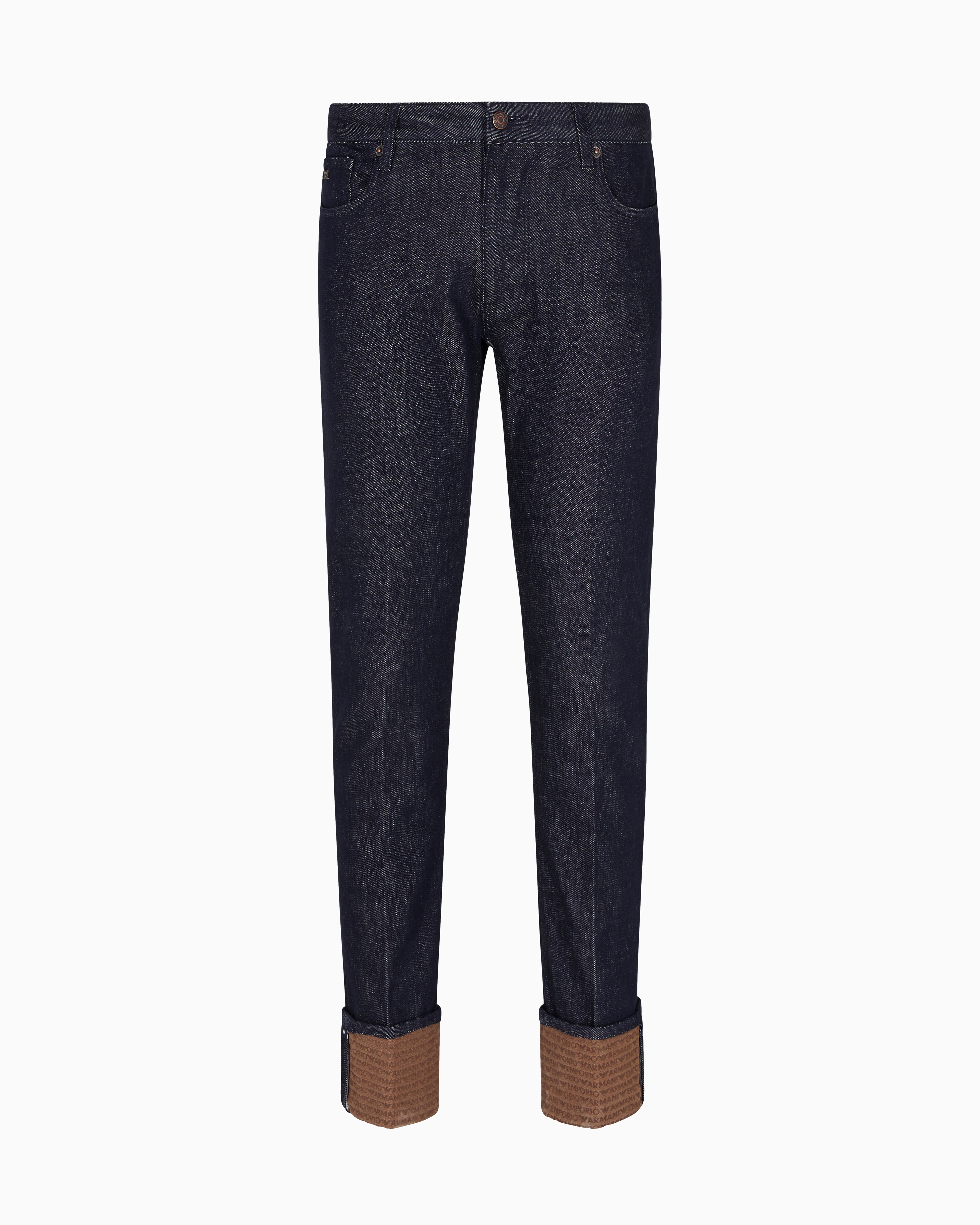 Emporio Armani - J06 slim-fit jeans rinsed stretch denim with logo turn-ups, Man, Blue, Size: