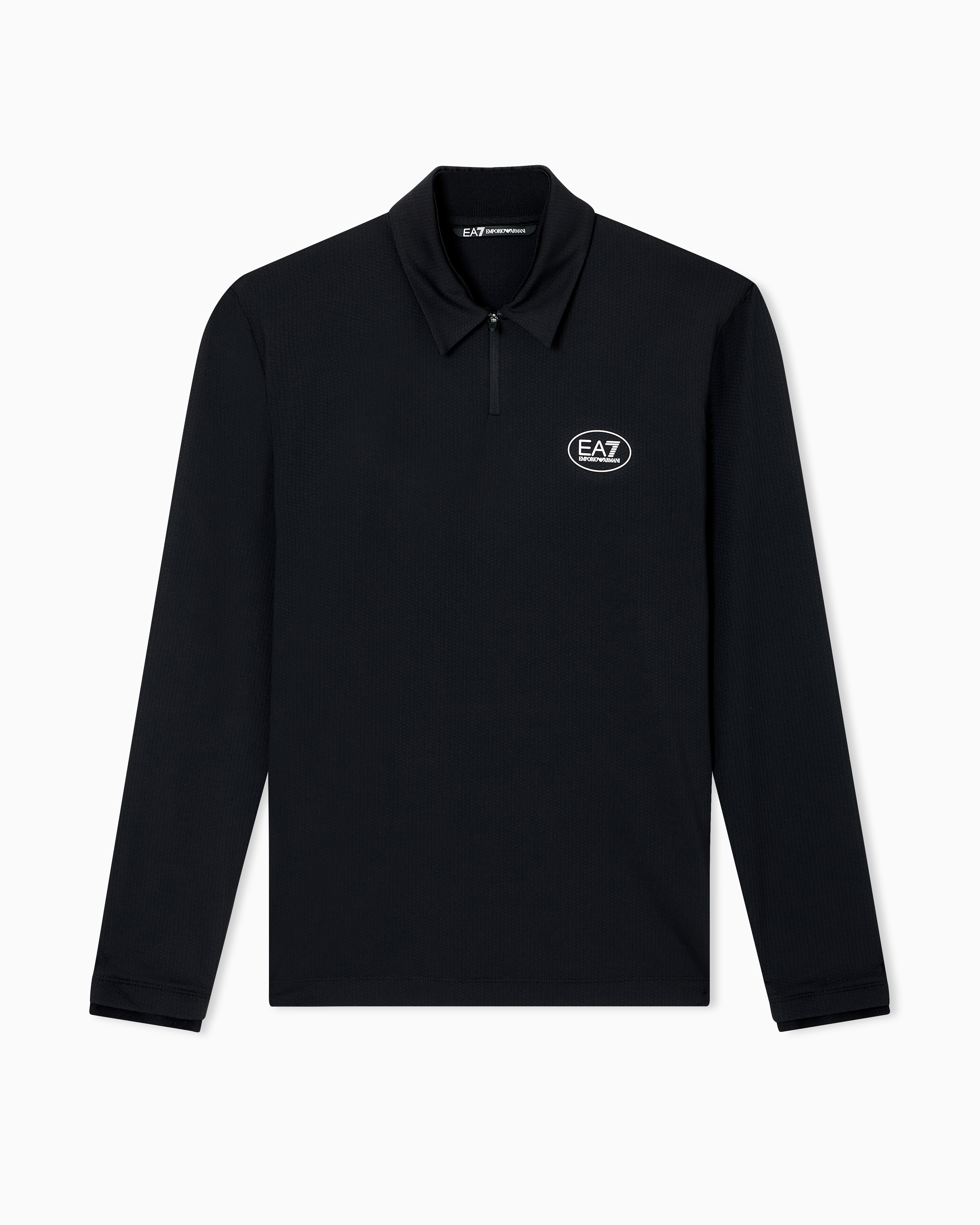 Ea7 Black Golf Pro Long-Sleeved Polo Shirt In Ventus7 Technical Fabric
