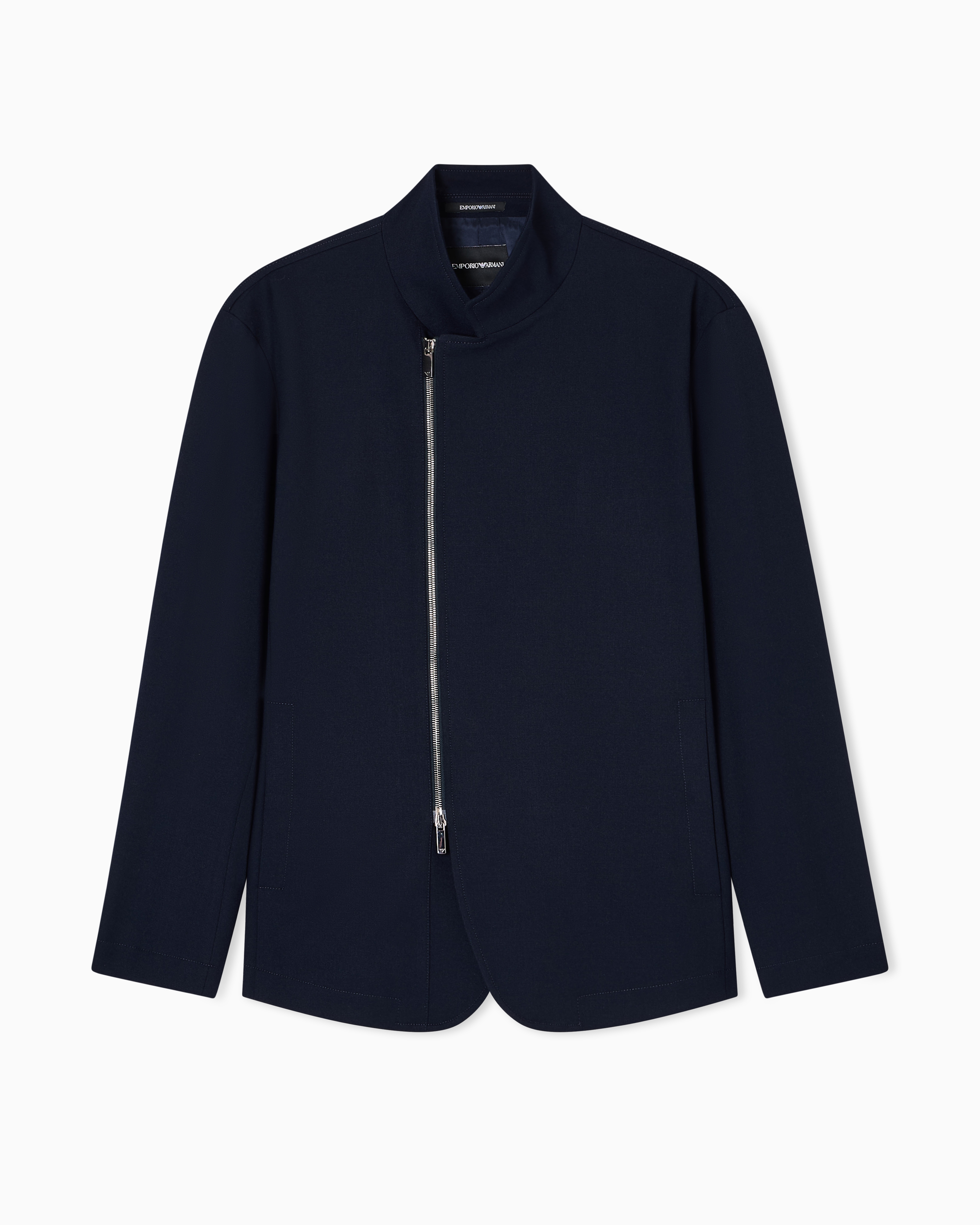 Emporio Armani - Stretch technical gabardine jacket with zip, Man, Navy Blue, Size: