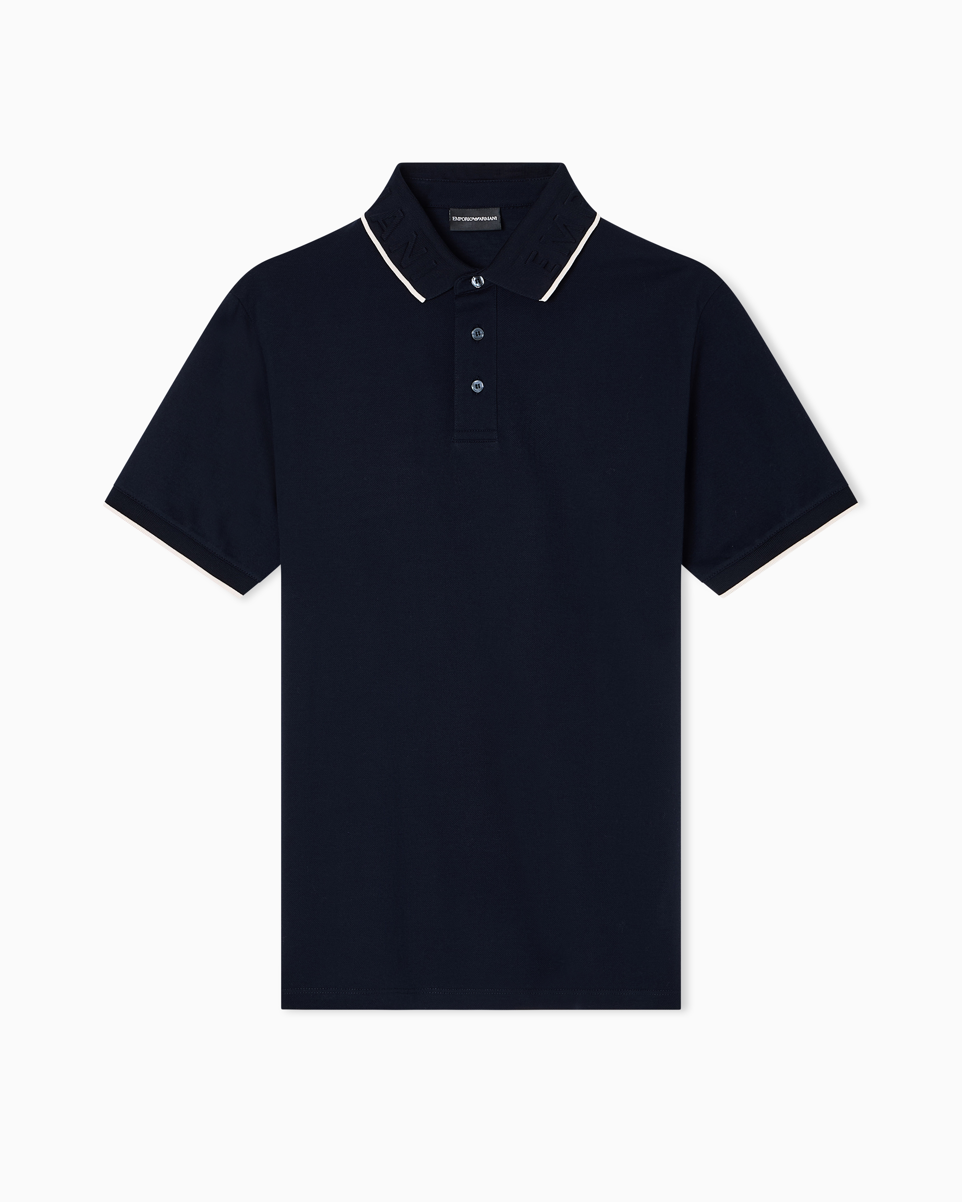 Emporio Armani - Piqué polo shirt with embossed logo collar, Man, Navy Blue, Size:
