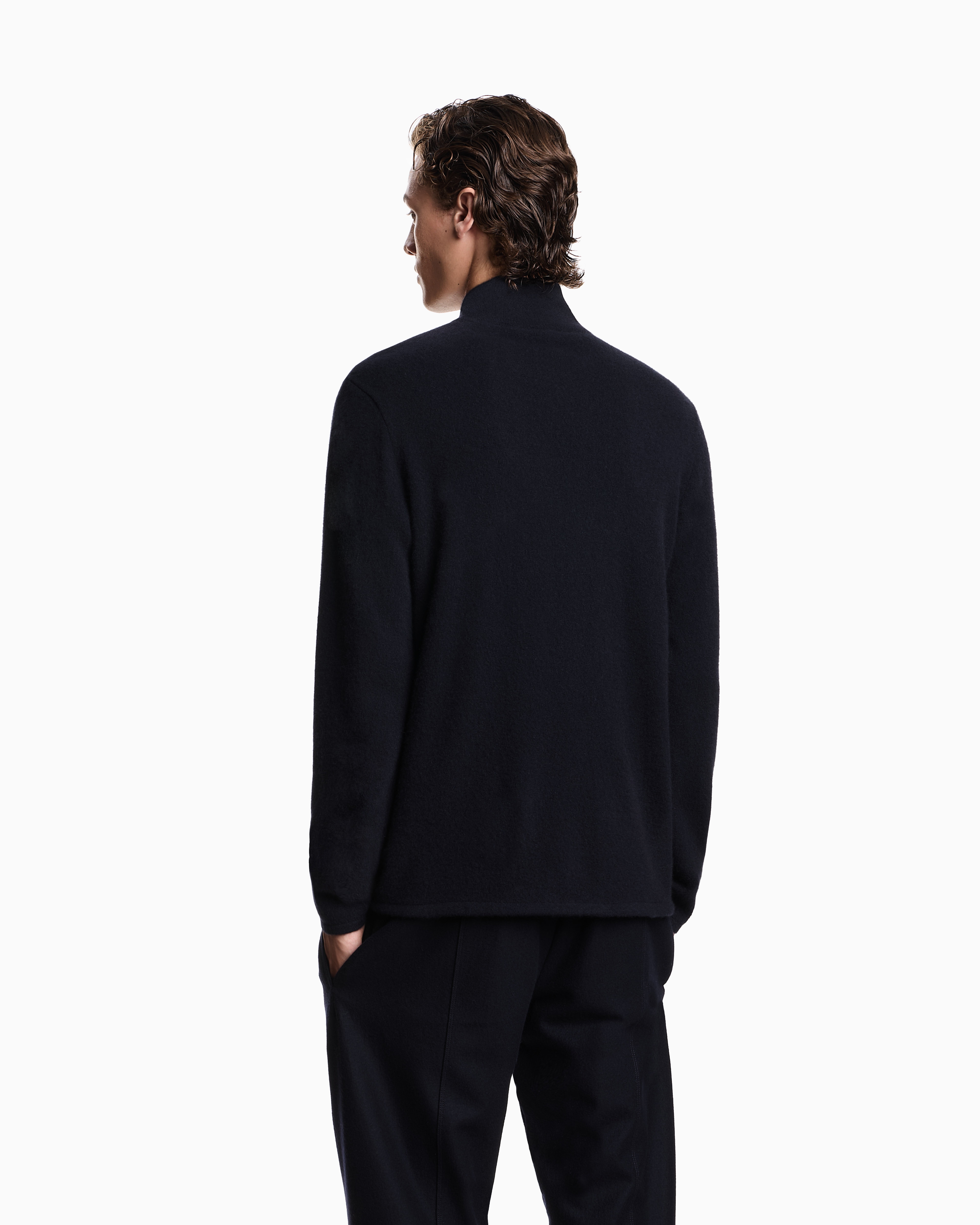 Emporio Armani - Icon plain-knit pure cashmere jacket, Man, Navy Blue, Size: