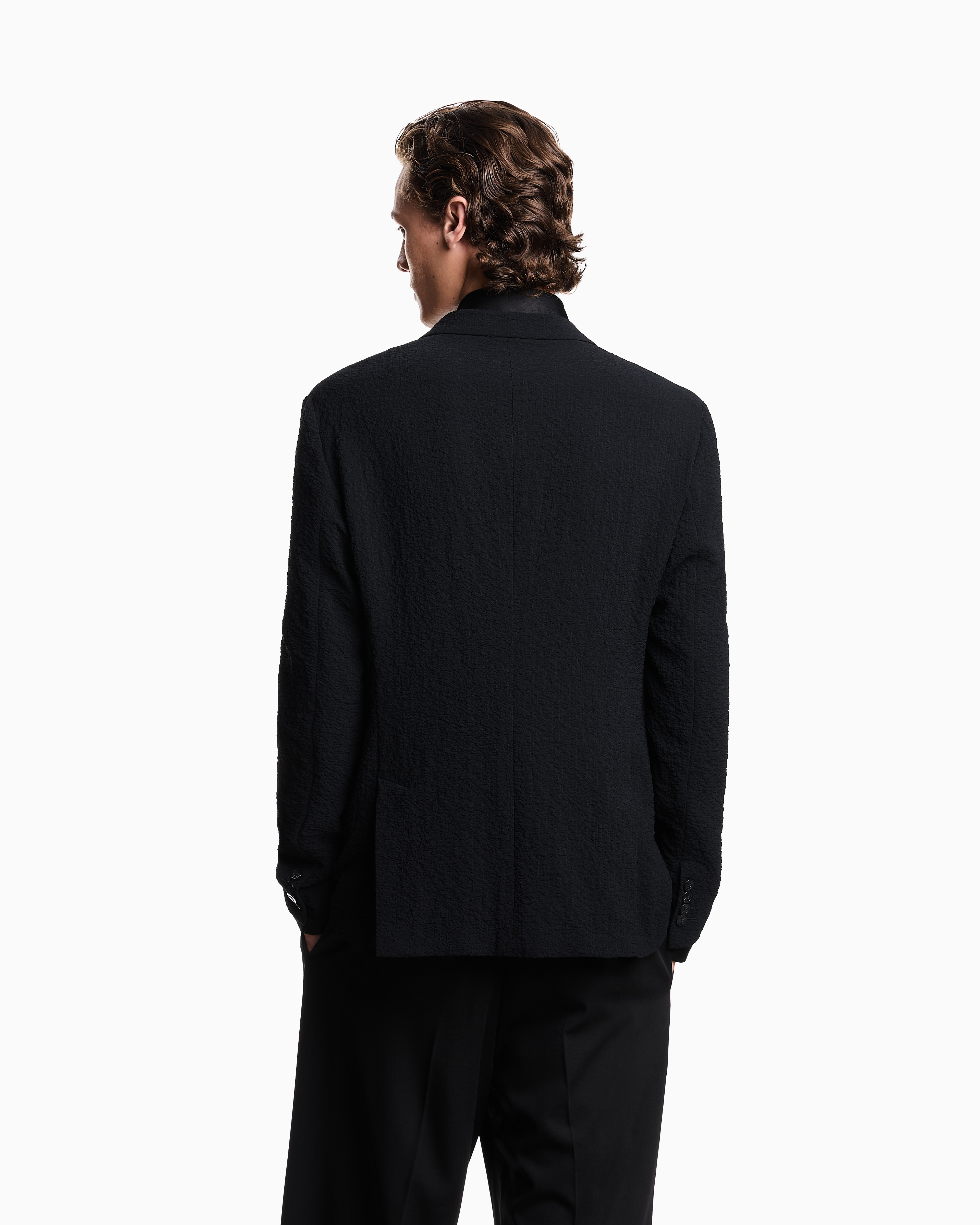 ダブルブレストジャケット テクニカルシアサッカーファブリック