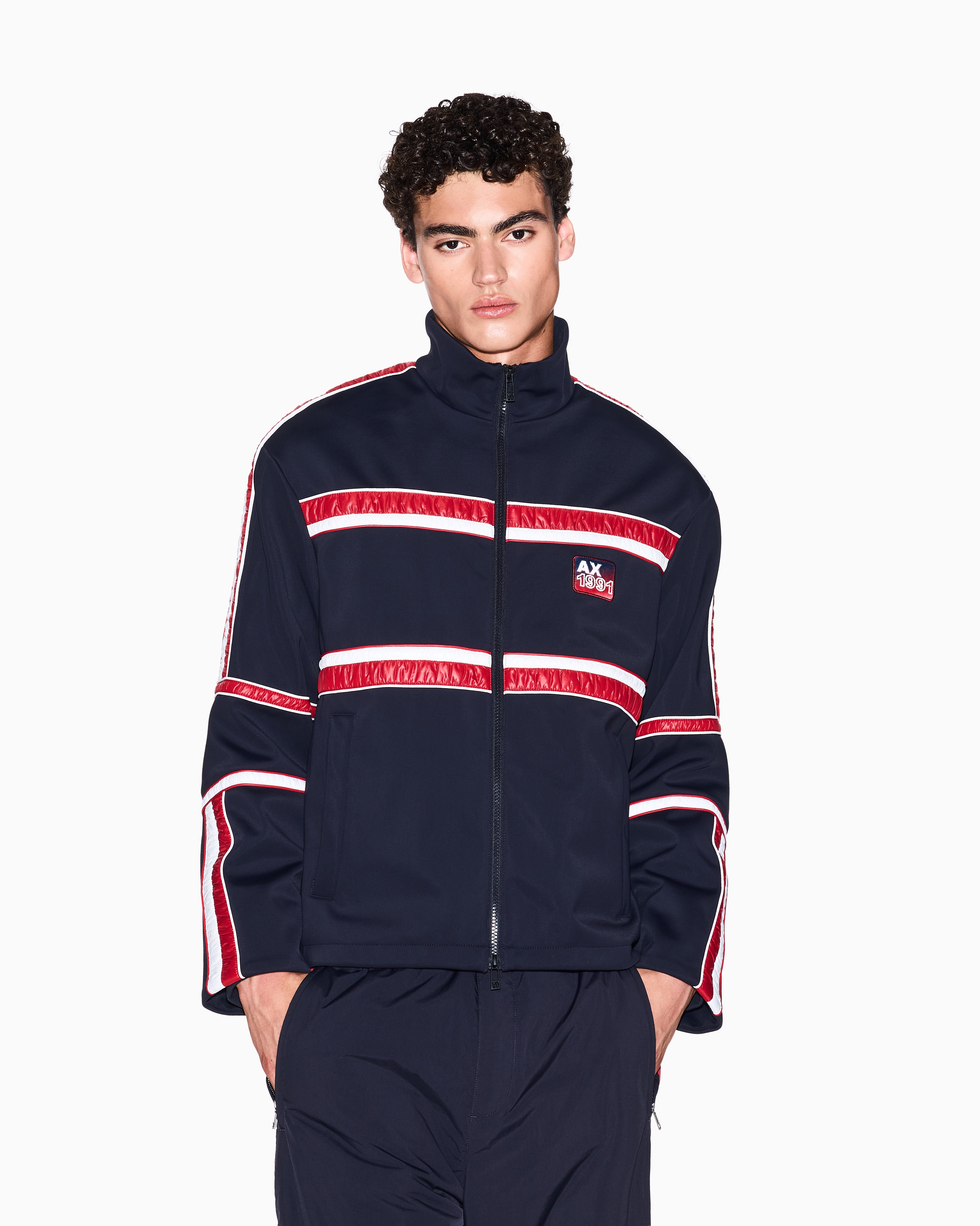 Armani Exchange - Bomber jacket with contrasting stripes, Man, Blue, Size: