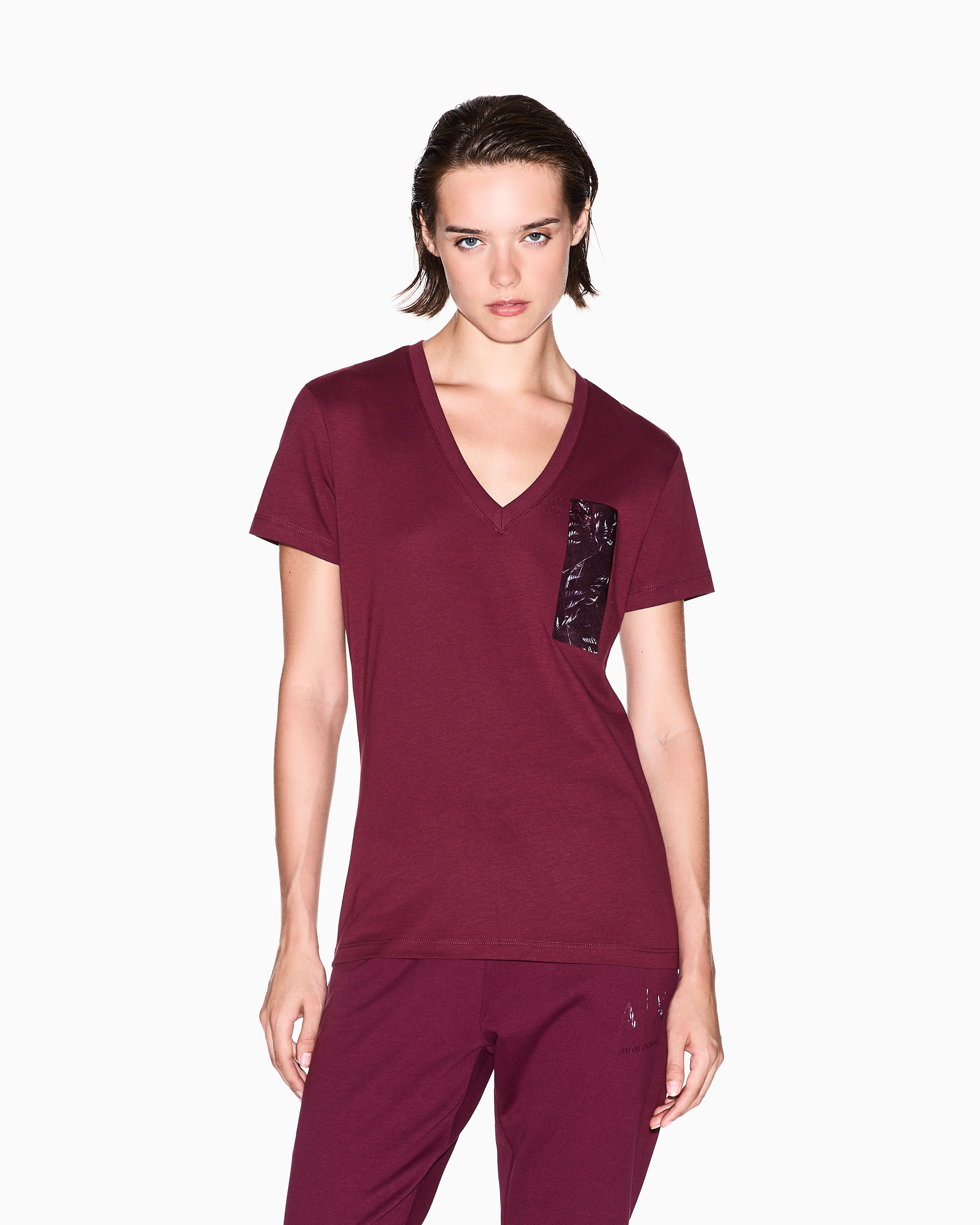 Armani Exchange - V-neck T-shirt, Woman, Burgundy, Size: S