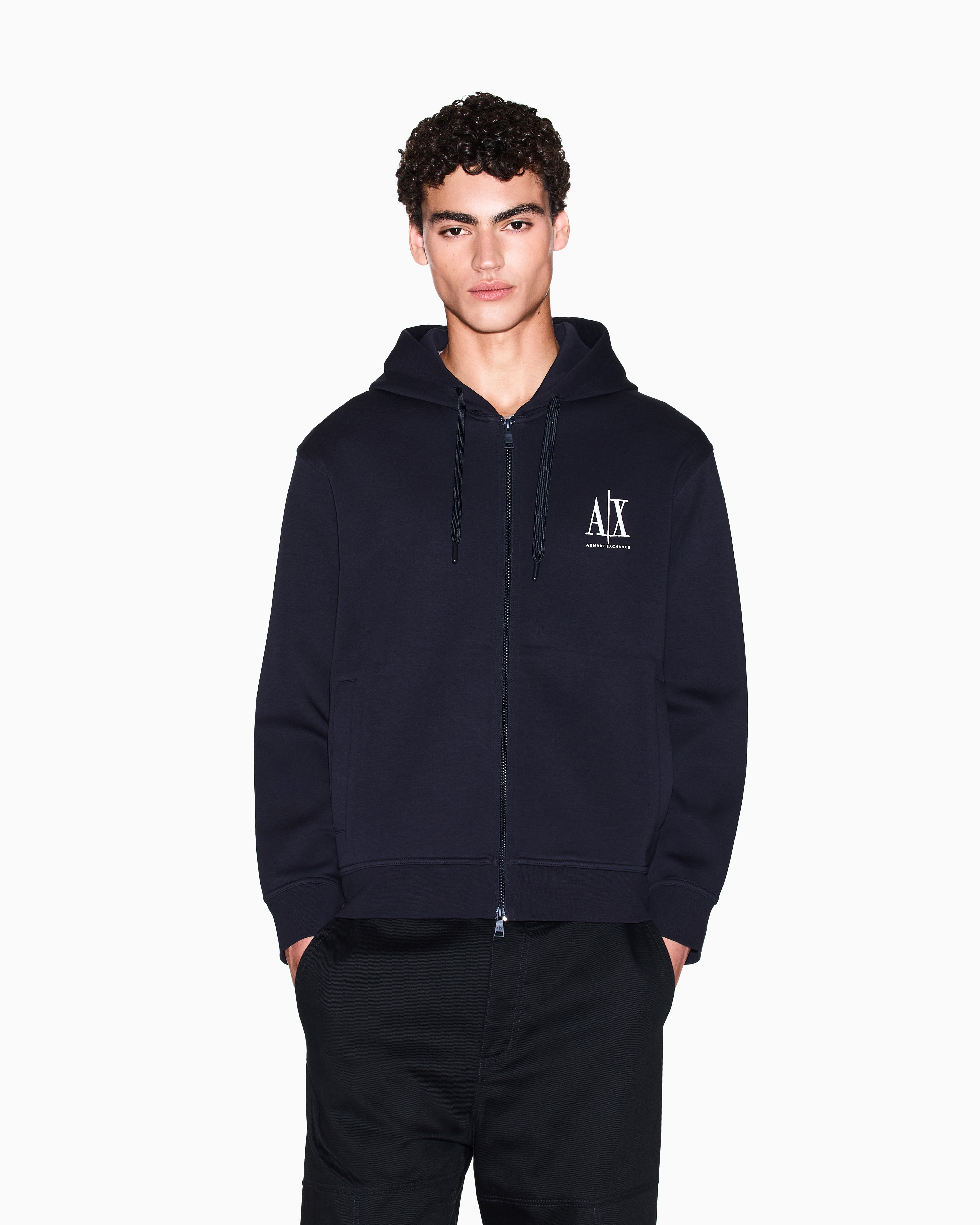 Armani Exchange - Zip-up hoodie with embroidered logo, Man, Navy Blue, Size: