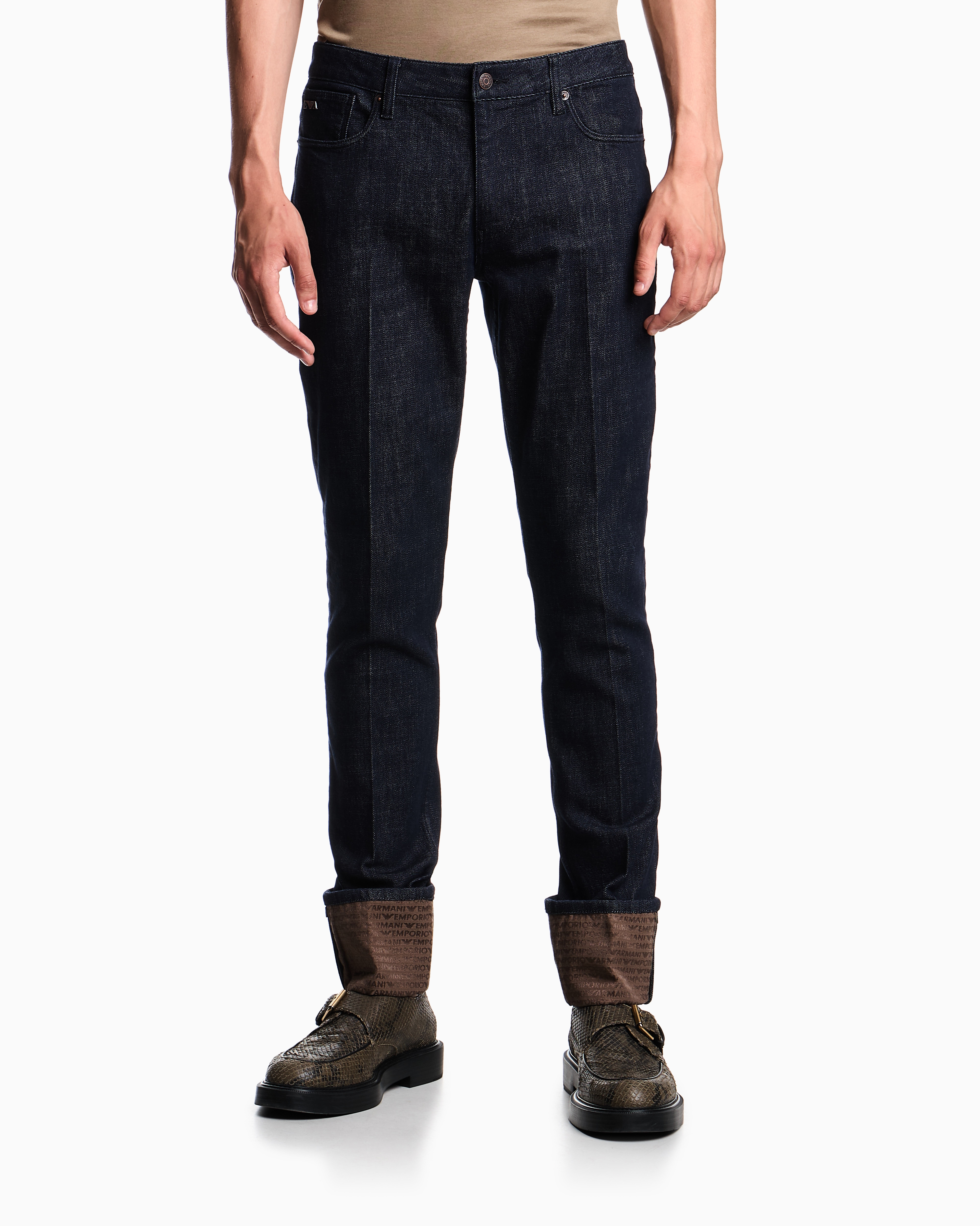 Emporio Armani - J06 slim-fit jeans rinsed stretch denim with logo turn-ups, Man, Blue, Size: