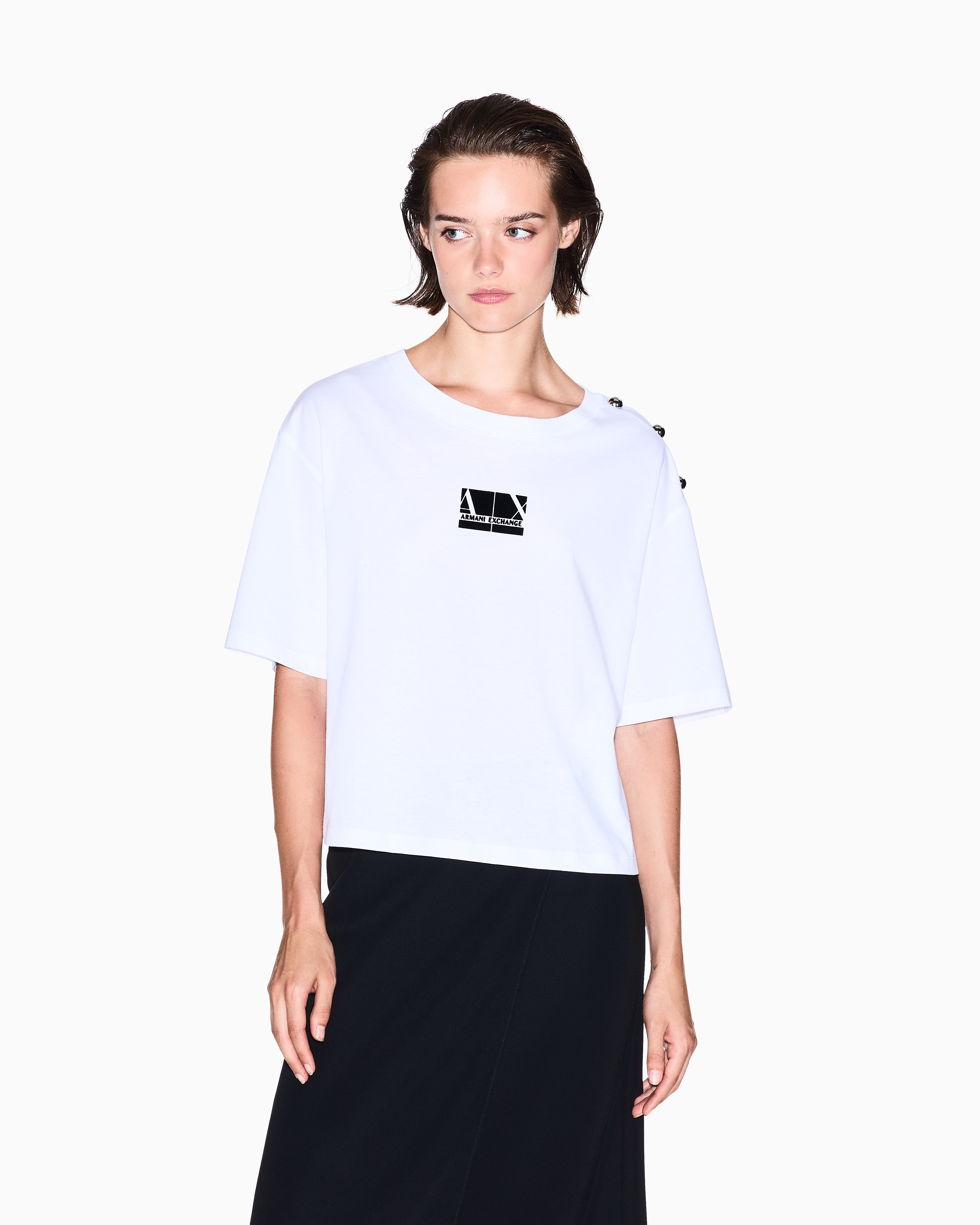 Armani Exchange - Cropped T-Shirts, Woman, White, Size: