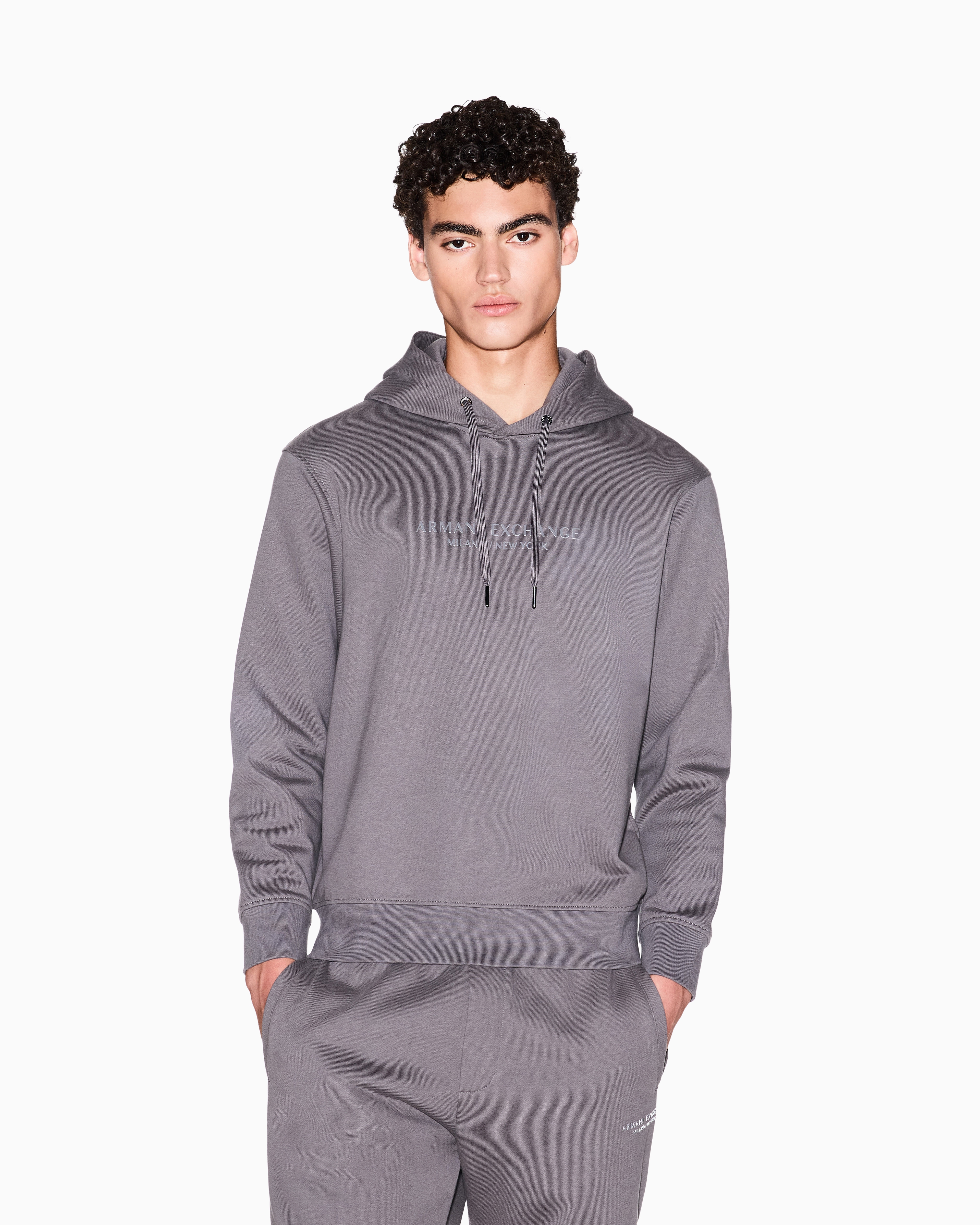 Armani Exchange - HOODED COTTON LOGO SWEATSHIRT, Man, Grey, Size: