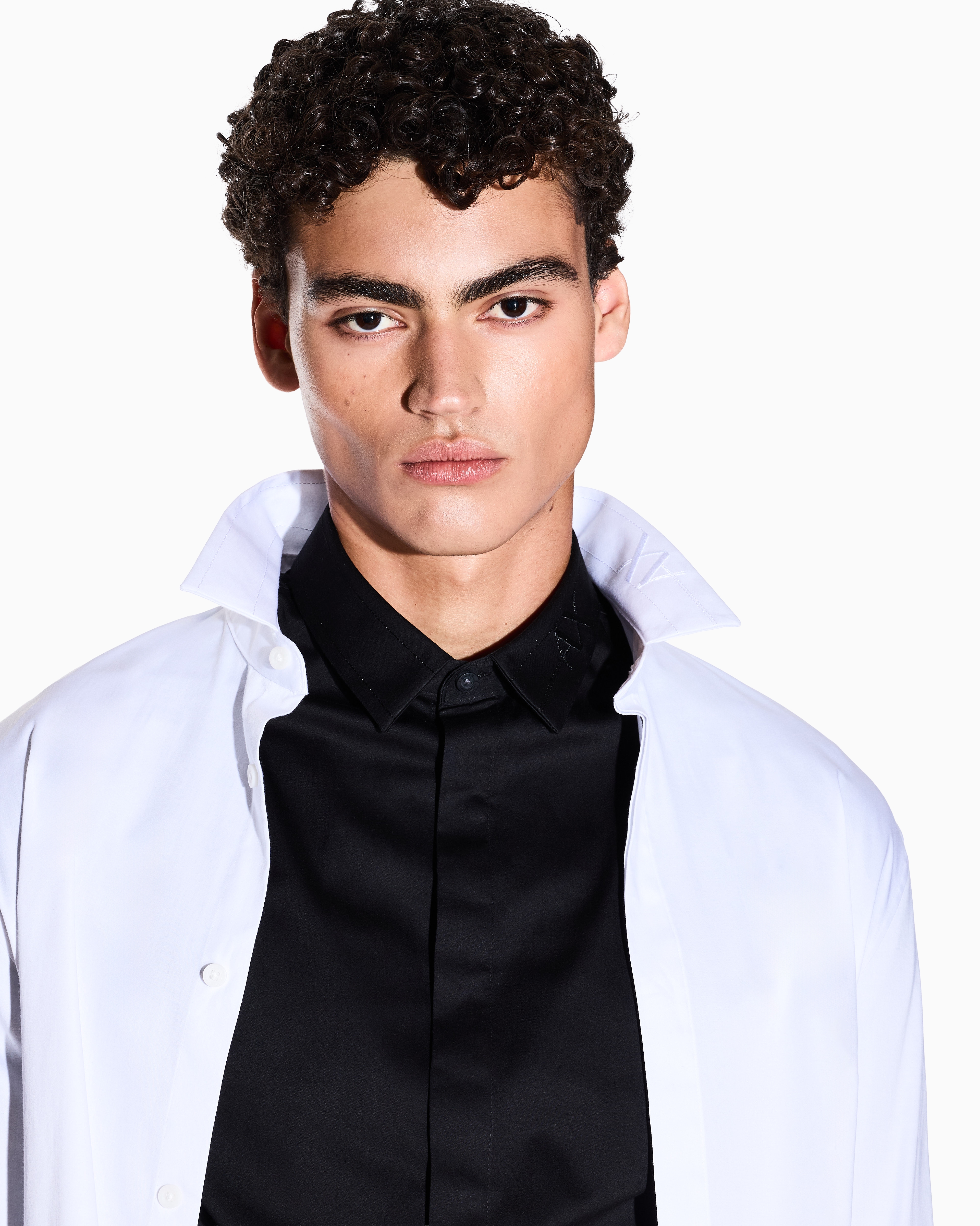 Armani Exchange - Black long-sleeved stretch cotton shirt, Man, White, Size: