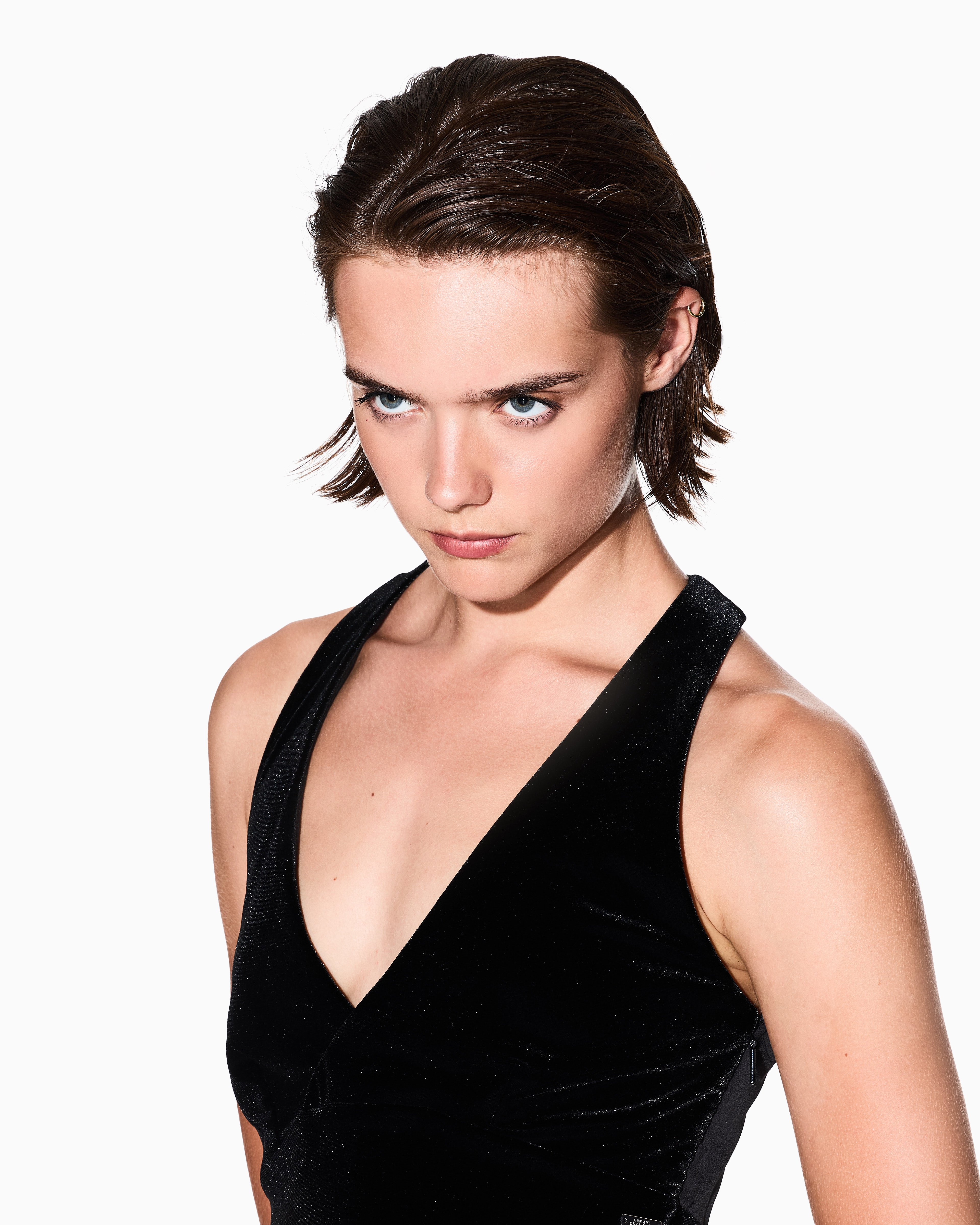 Armani Exchange - Stretch velvet mini dress, Woman, Black, Size:
