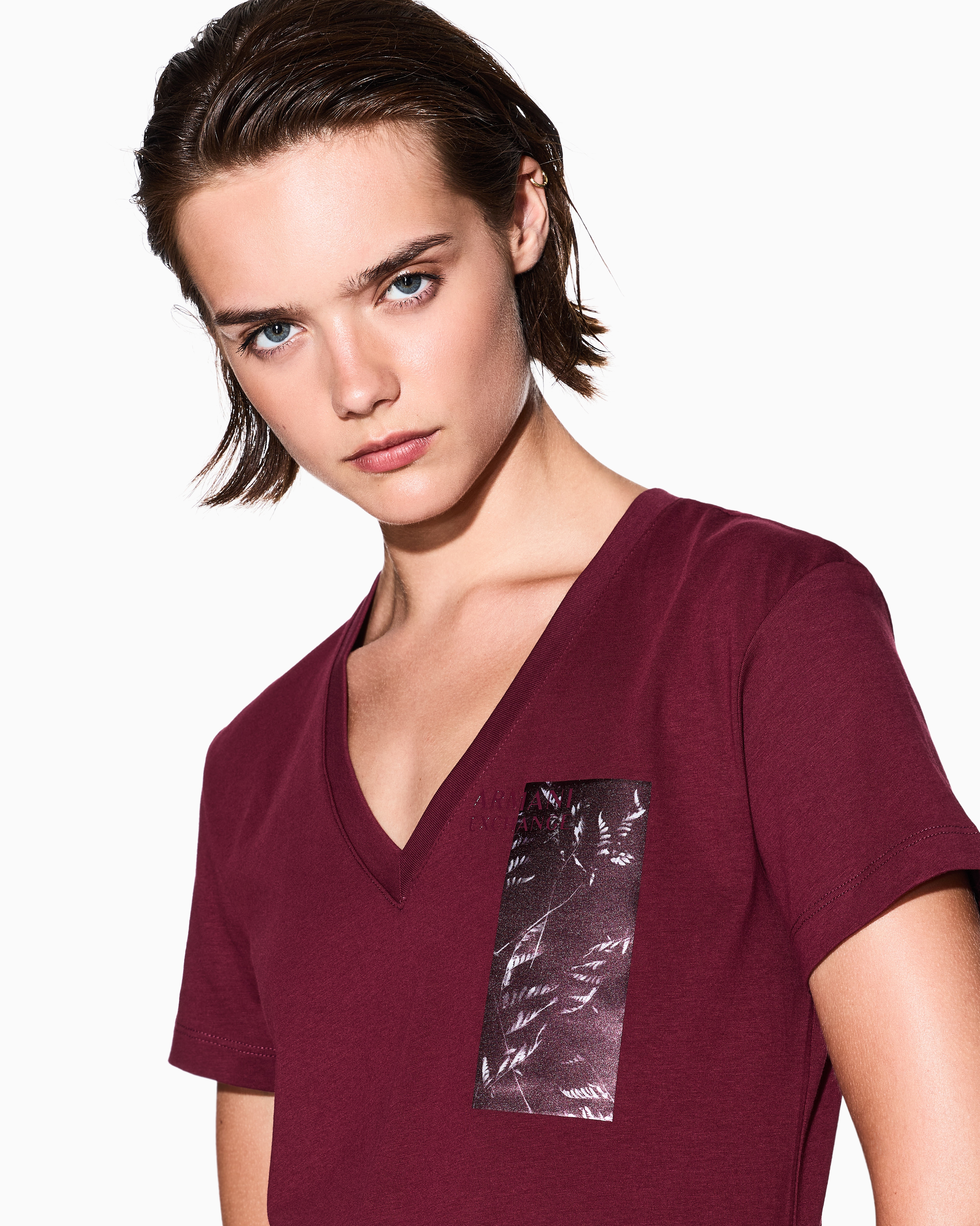Armani Exchange - V-neck T-shirt, Woman, Burgundy, Size: S