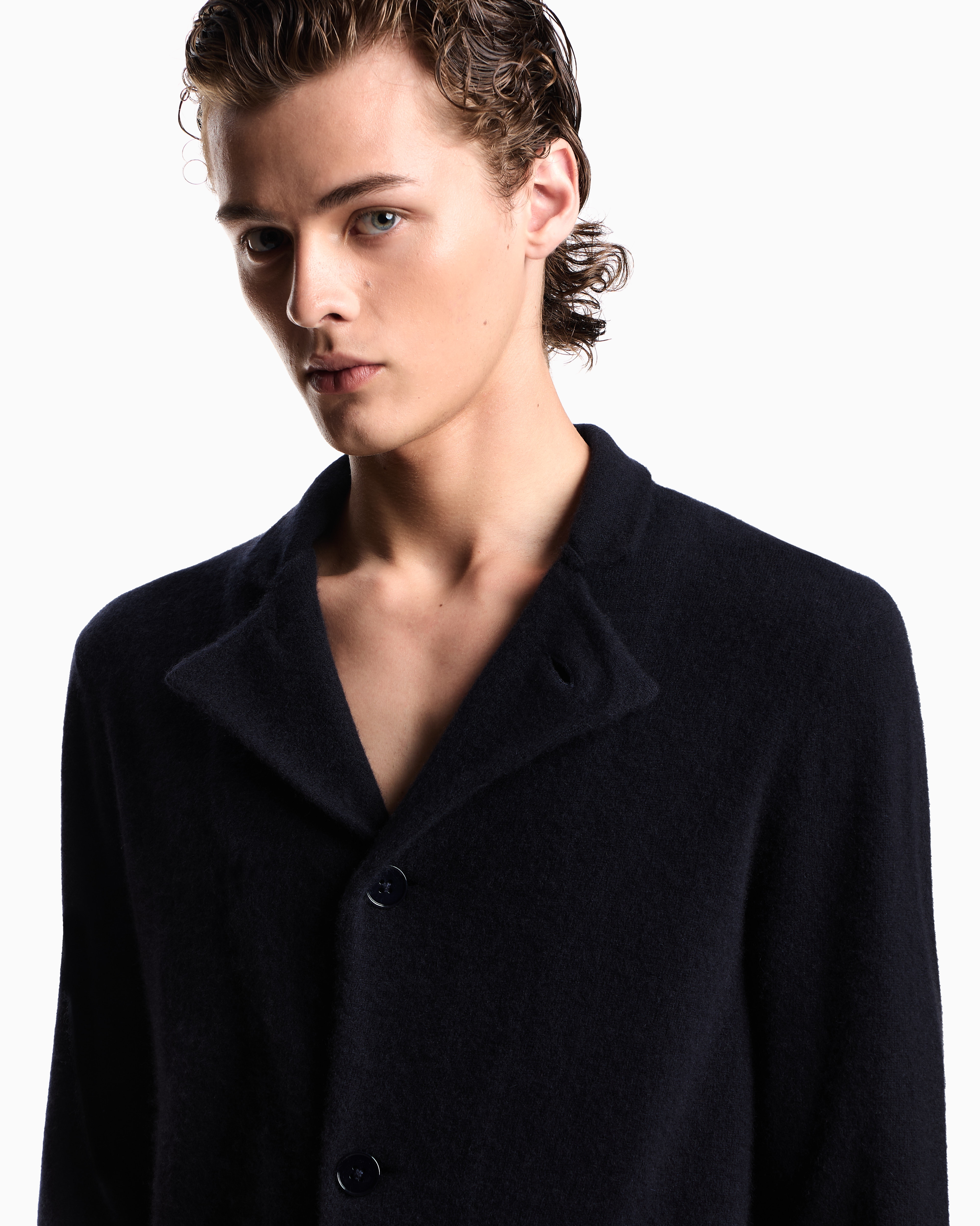 Emporio Armani - Icon plain-knit pure cashmere jacket, Man, Navy Blue, Size: