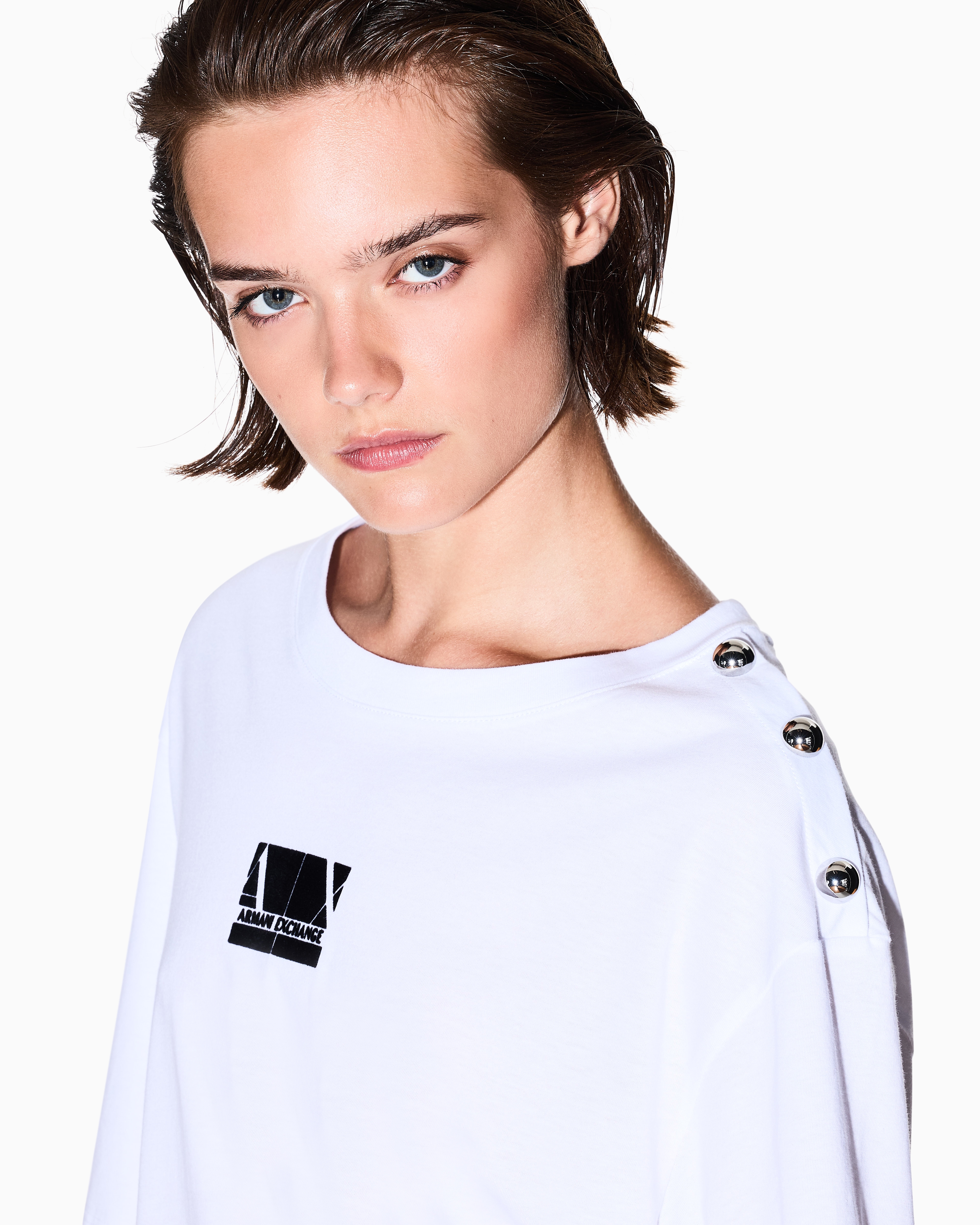 Armani Exchange - Cropped T-Shirts, Woman, White, Size:
