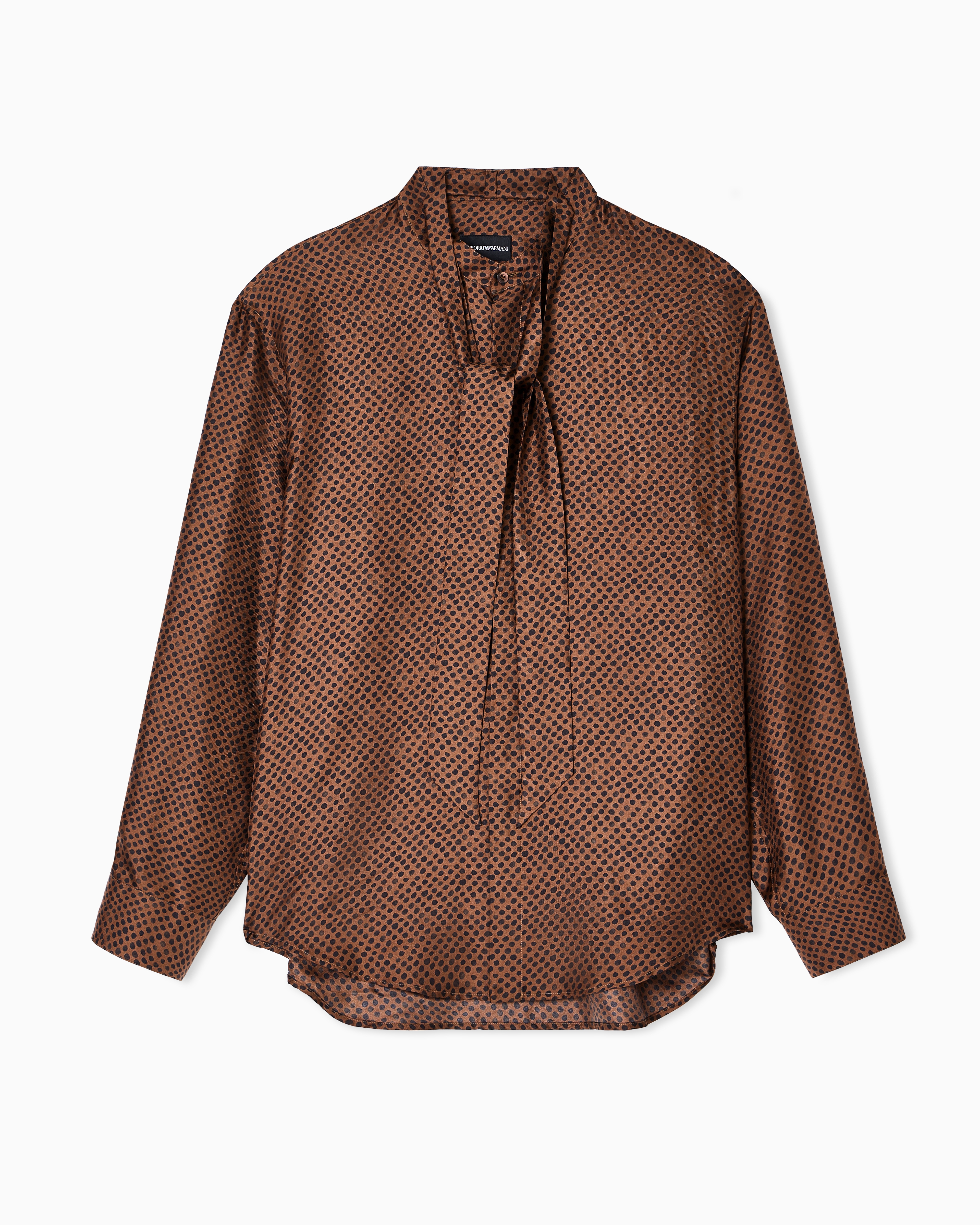 Emporio Armani - Viscose and silk shirt with a foulard collar, Man, Brown, Size: