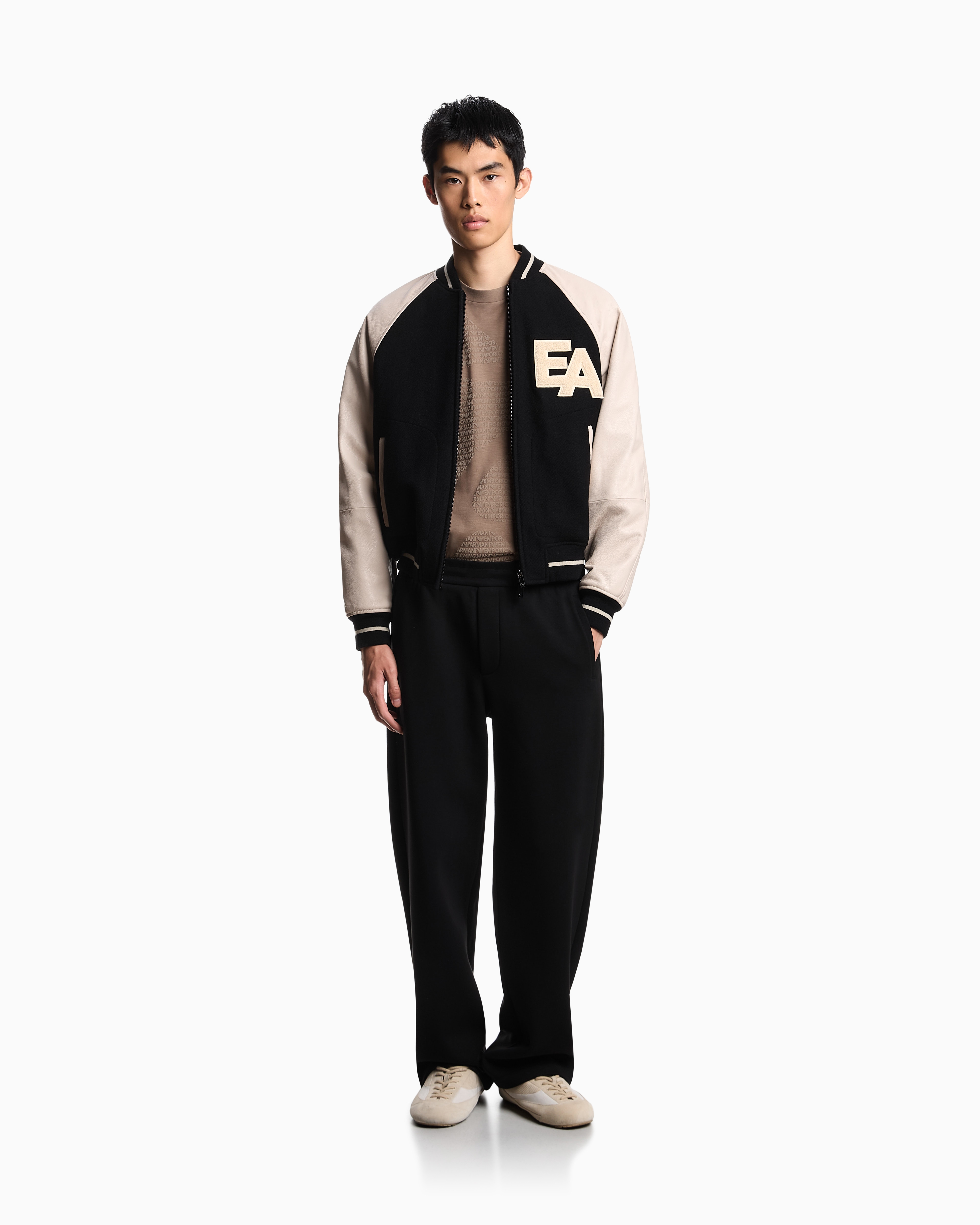 Emporio Armani - ASV Lyocell-blend jersey T-shirt with all-over flocked logo, Man, Brown, Size: