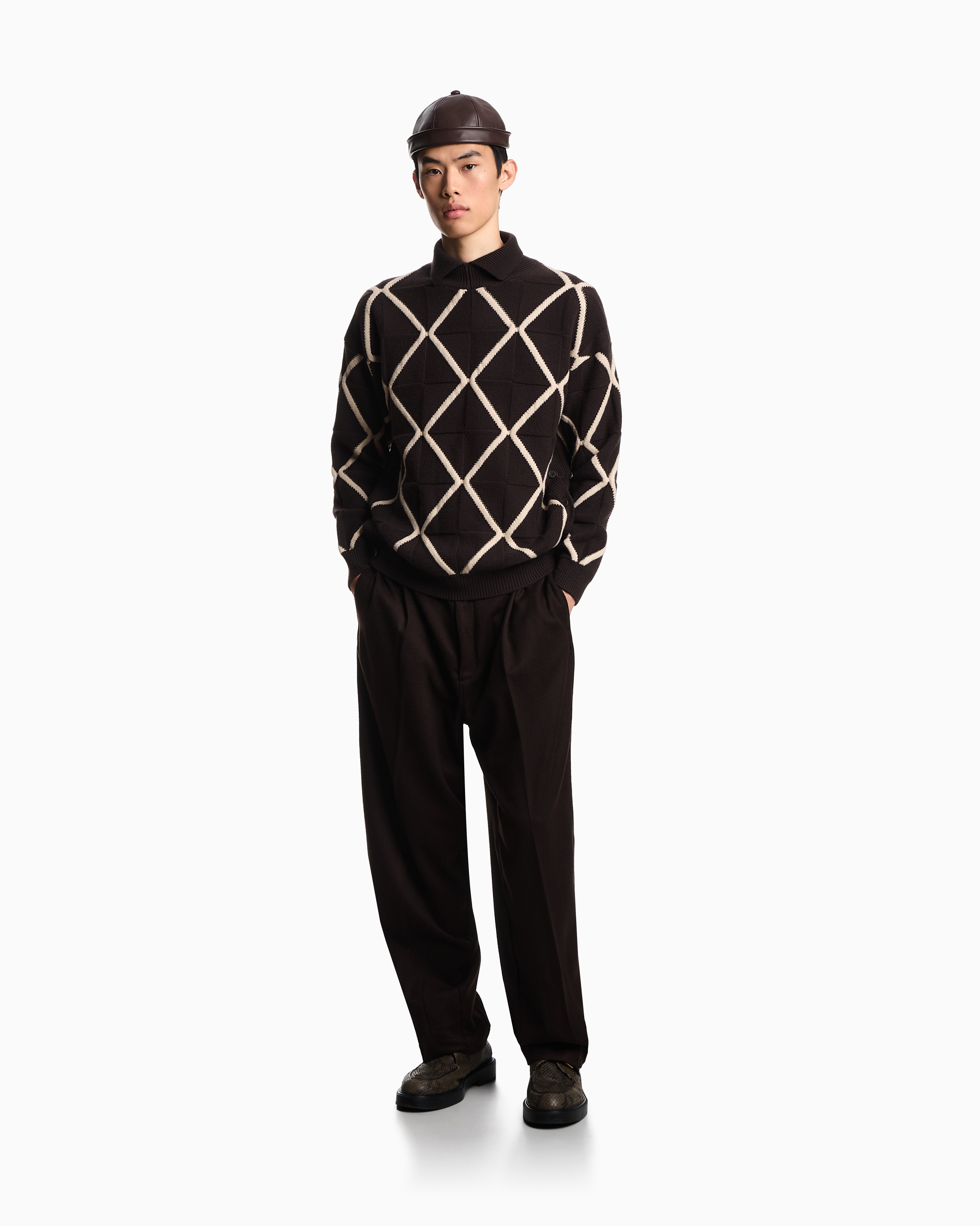 Emporio Armani - Jacquard wool and cashmere blend jumper with a diamond motif, Man, Patterned, Size:
