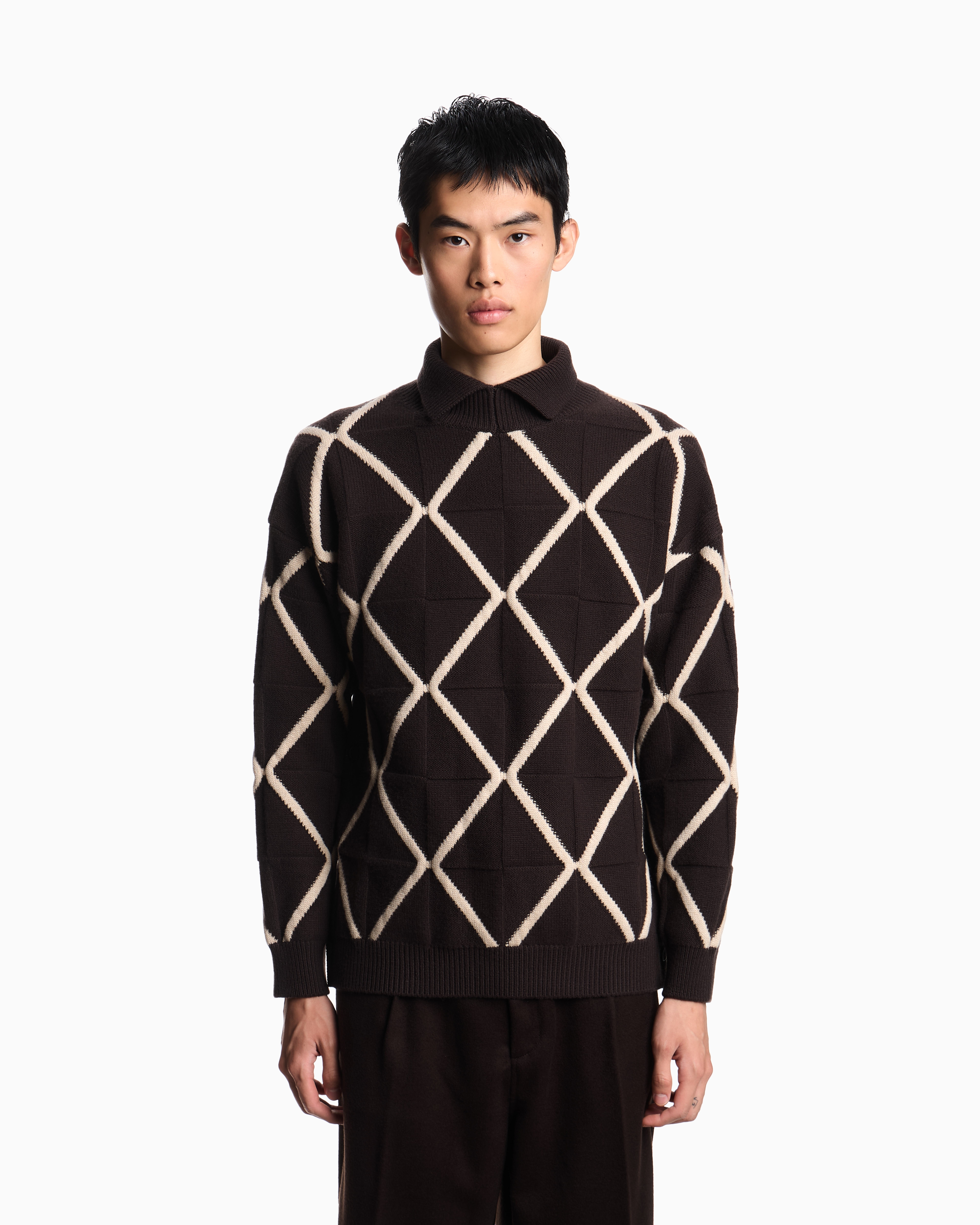 Emporio Armani - Jacquard wool and cashmere blend jumper with a diamond motif, Man, Patterned, Size: