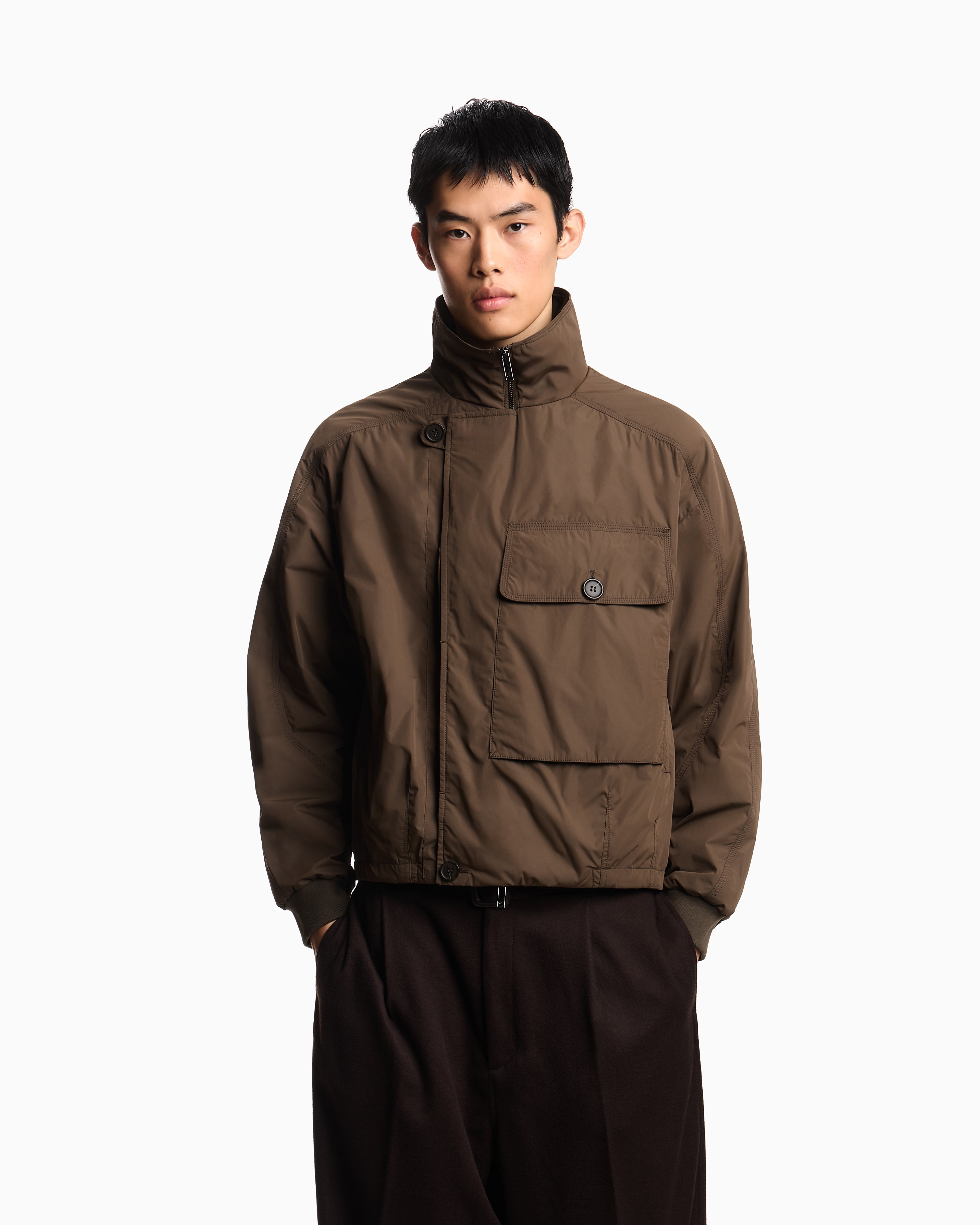 Emporio Armani - Nylon blouson with oversized pocket, Man, Brown, Size: