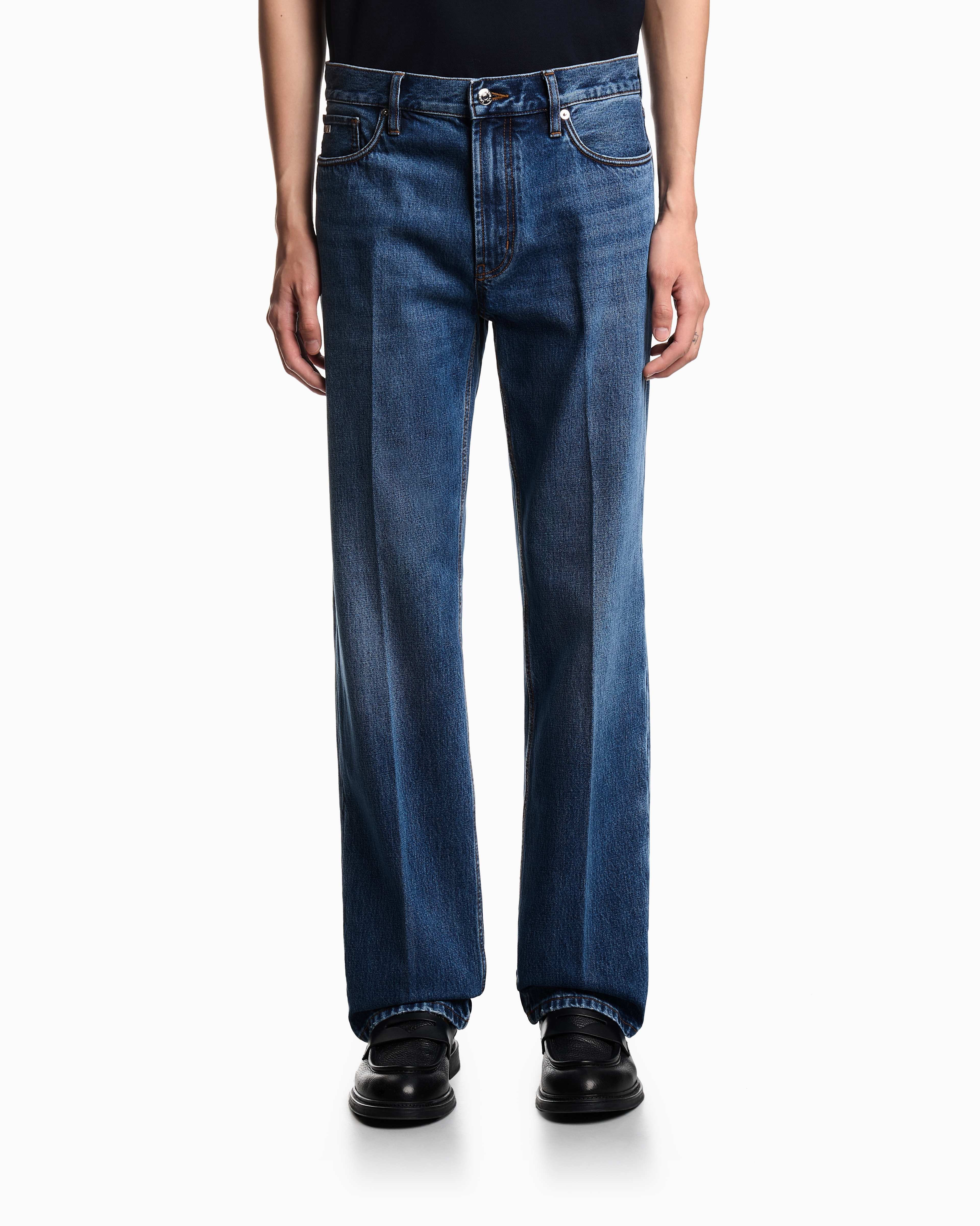 Emporio Armani - J76 straight-fit, stone-washed denim jeans, Man, Blue, Size: