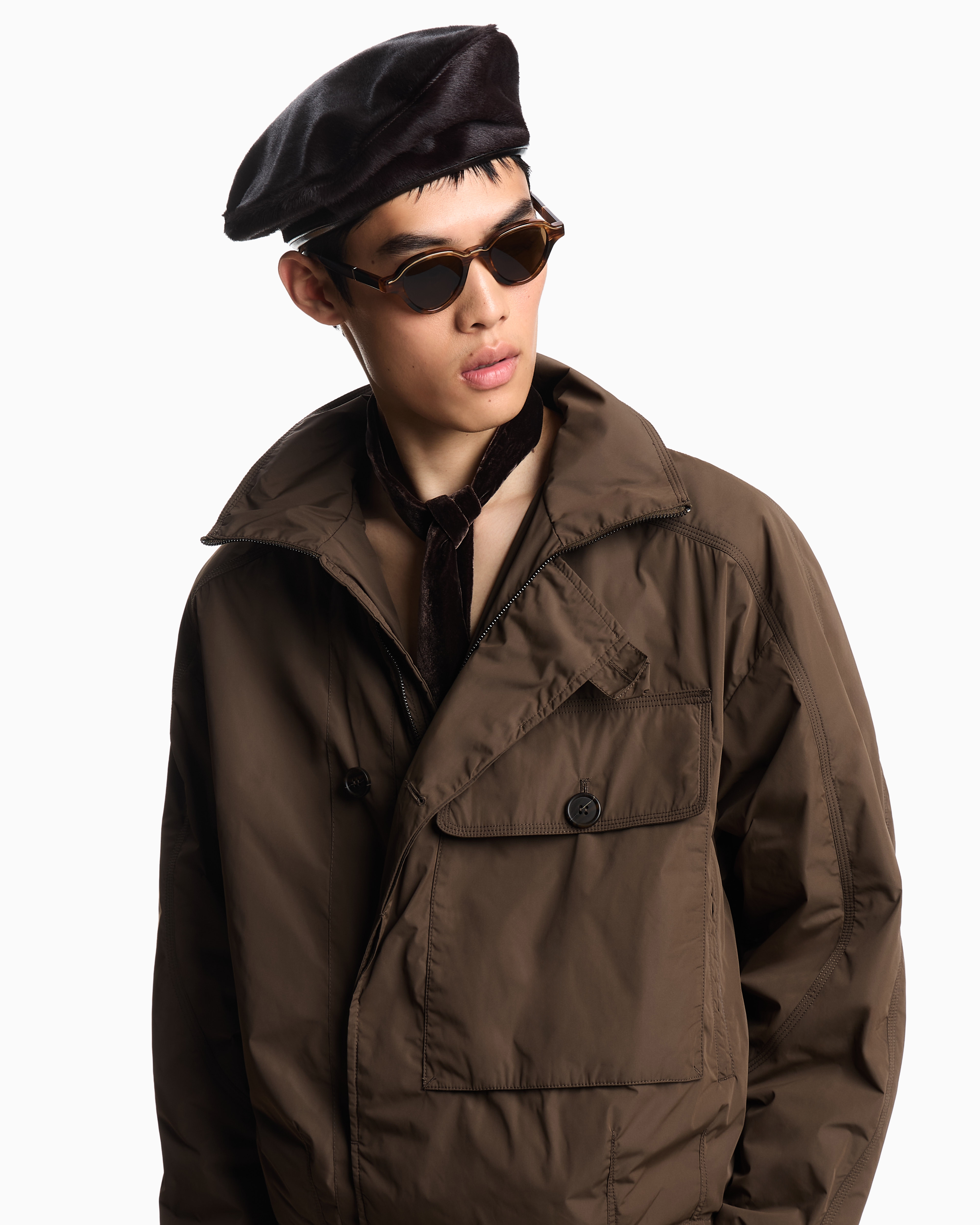 Emporio Armani - Nylon blouson with oversized pocket, Man, Brown, Size: