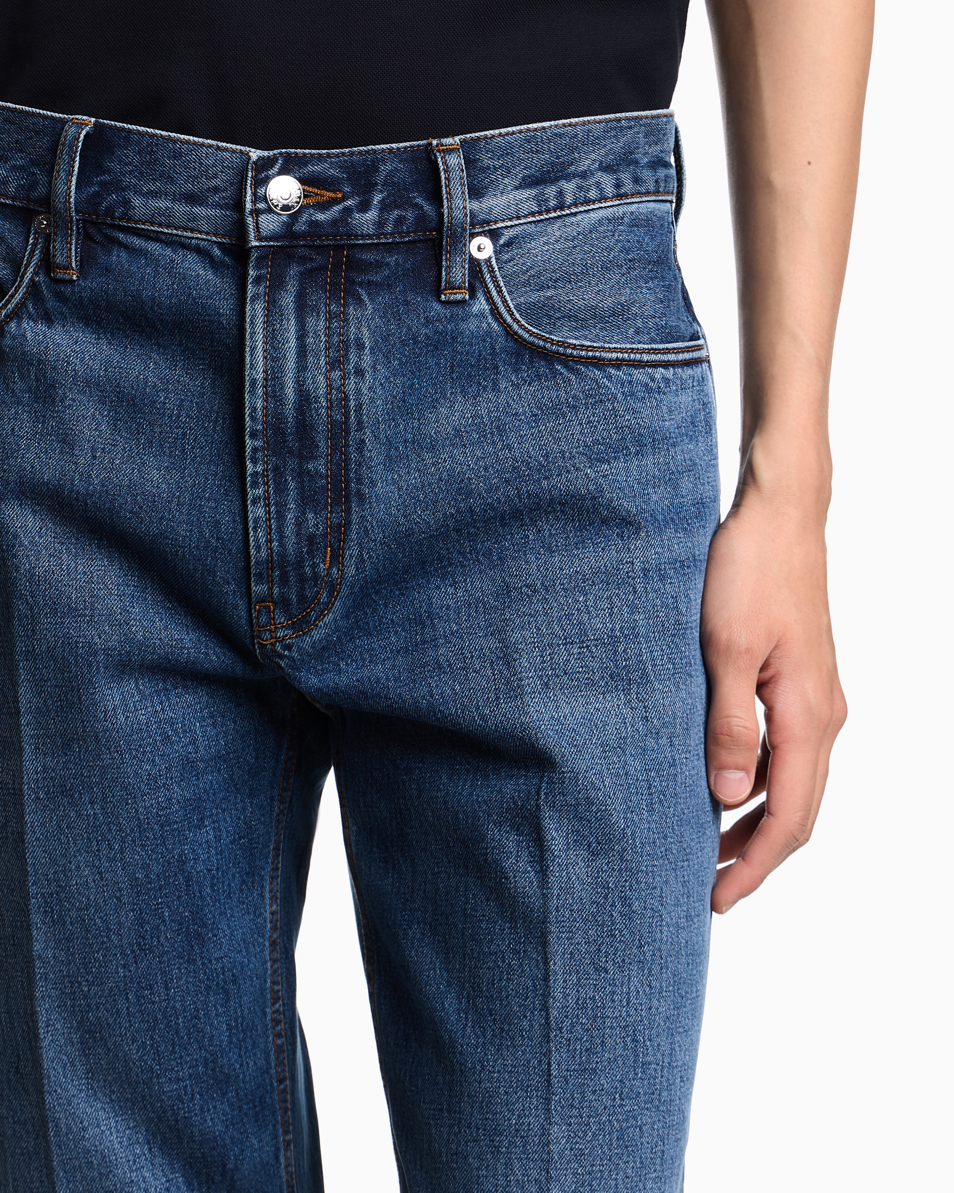 Emporio Armani - J76 straight-fit, stone-washed denim jeans, Man, Blue, Size: