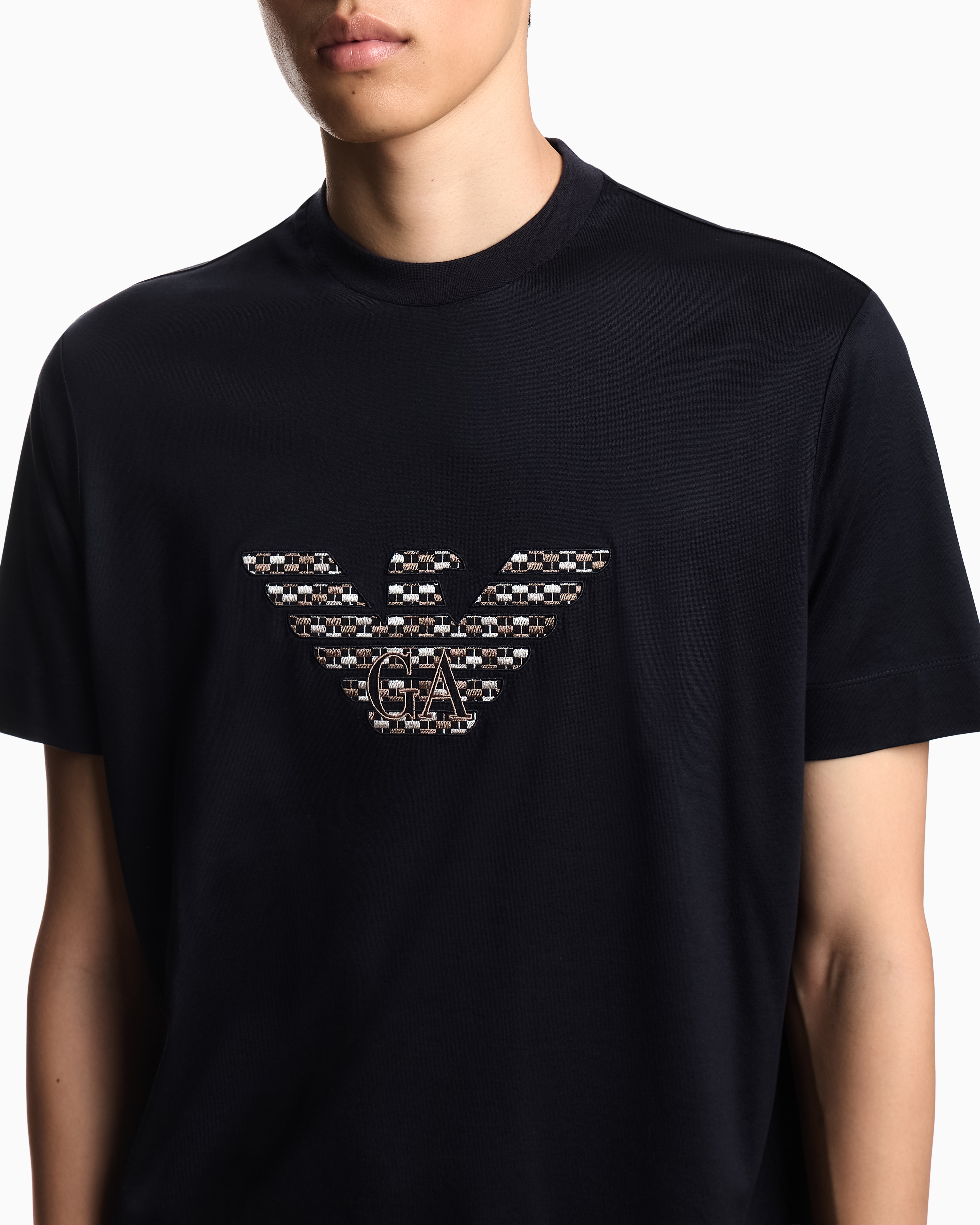 Emporio Armani - ASV Lyocell-blend jersey T-shirt with oversized embroidery, Man, Navy Blue, Size: