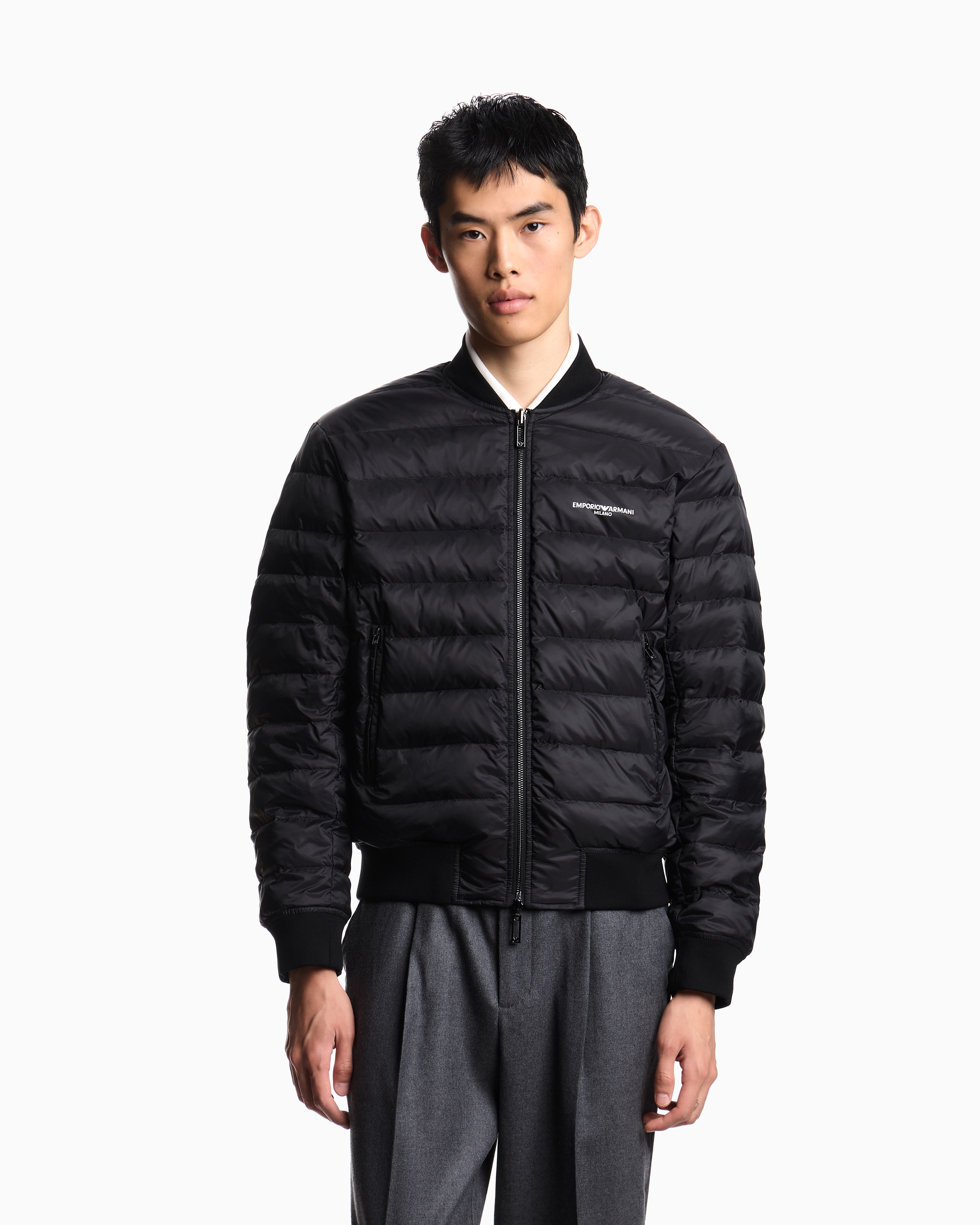 Emporio Armani - Reversible nylon blouson with flocked logo lettering, Man, Black, Size: