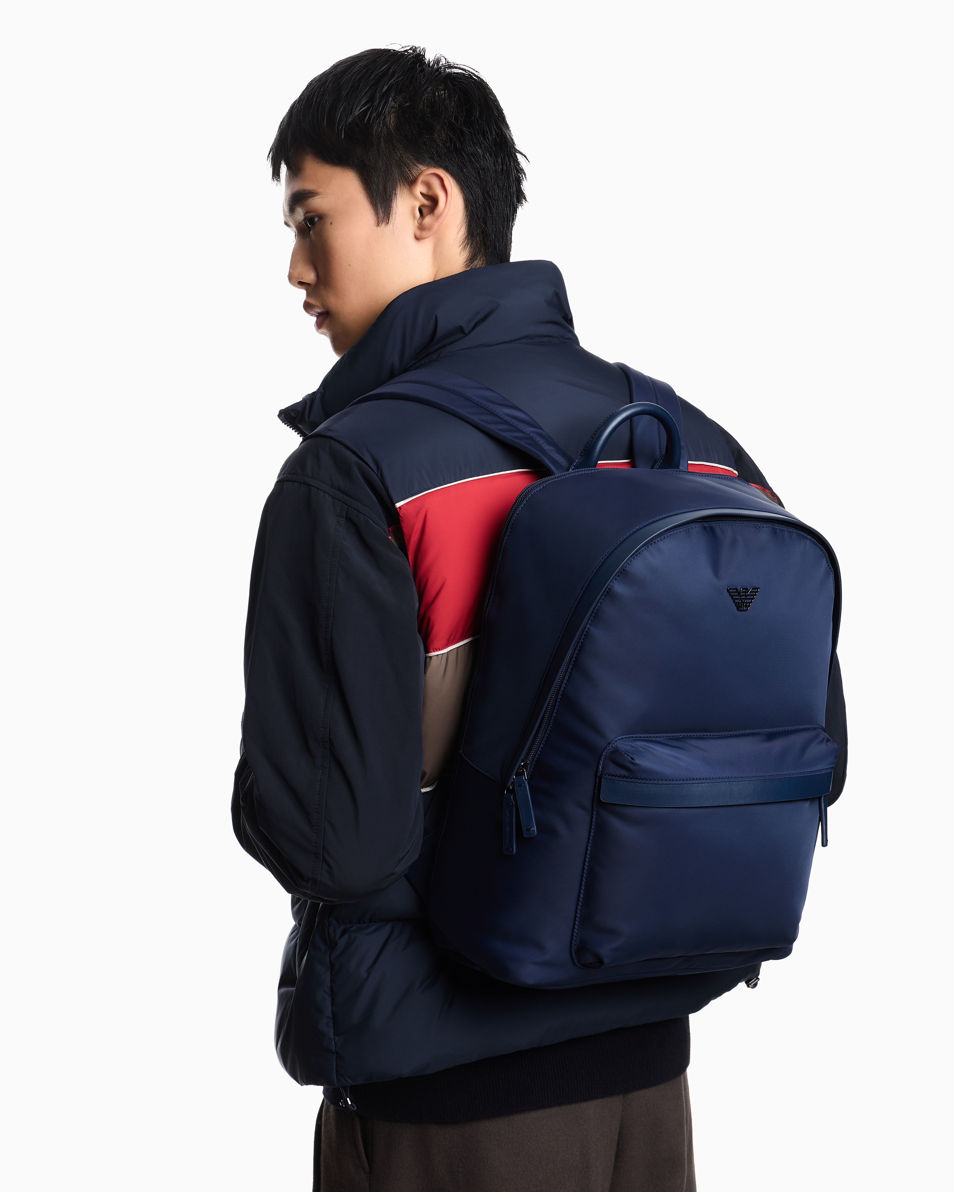 Emporio Armani - ASV recycled nylon round backpack, Man, Blue, Size: TU