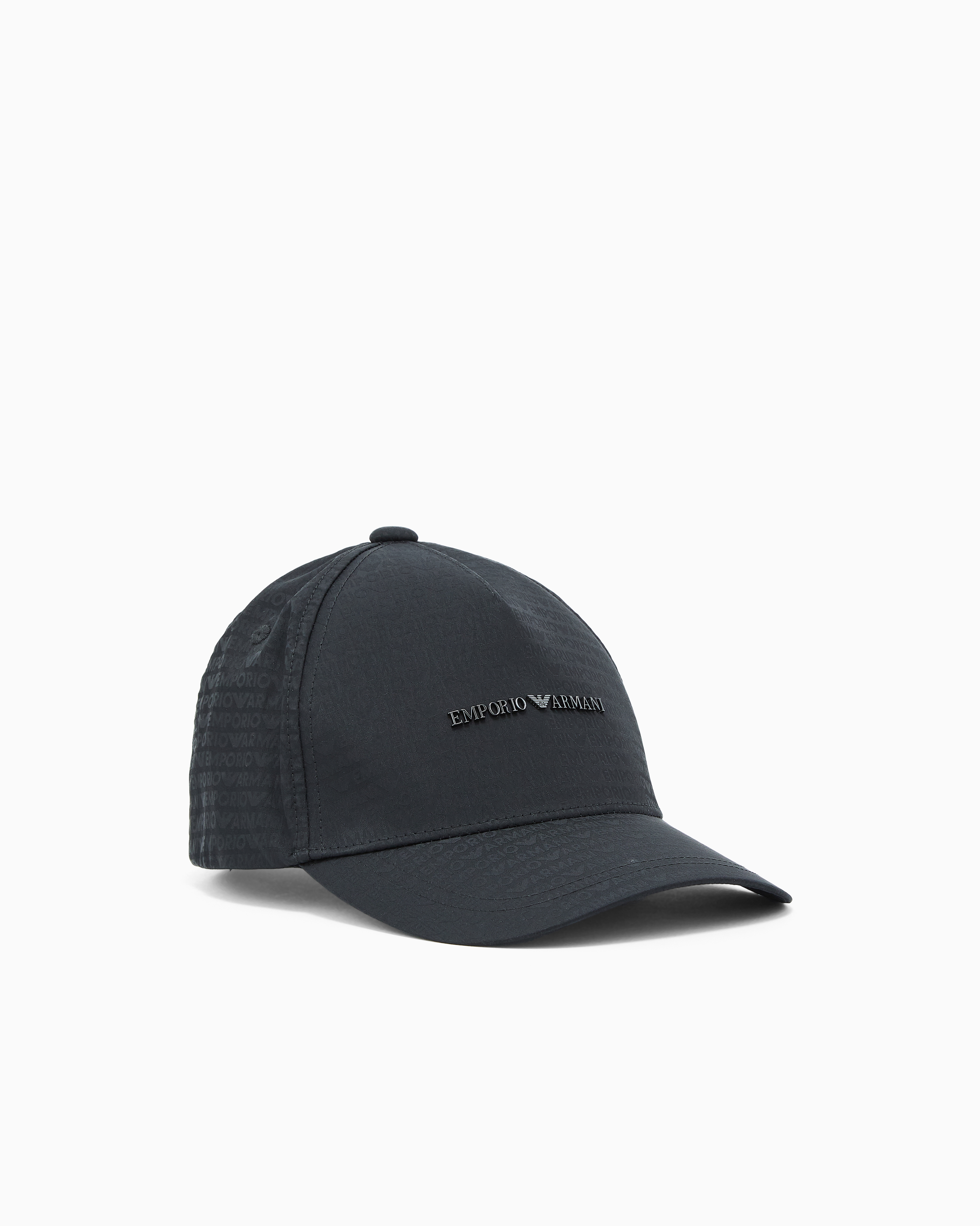 Emporio Armani - Jacquard nylon baseball cap with all-over logo lettering, Man, Black, Size: TU