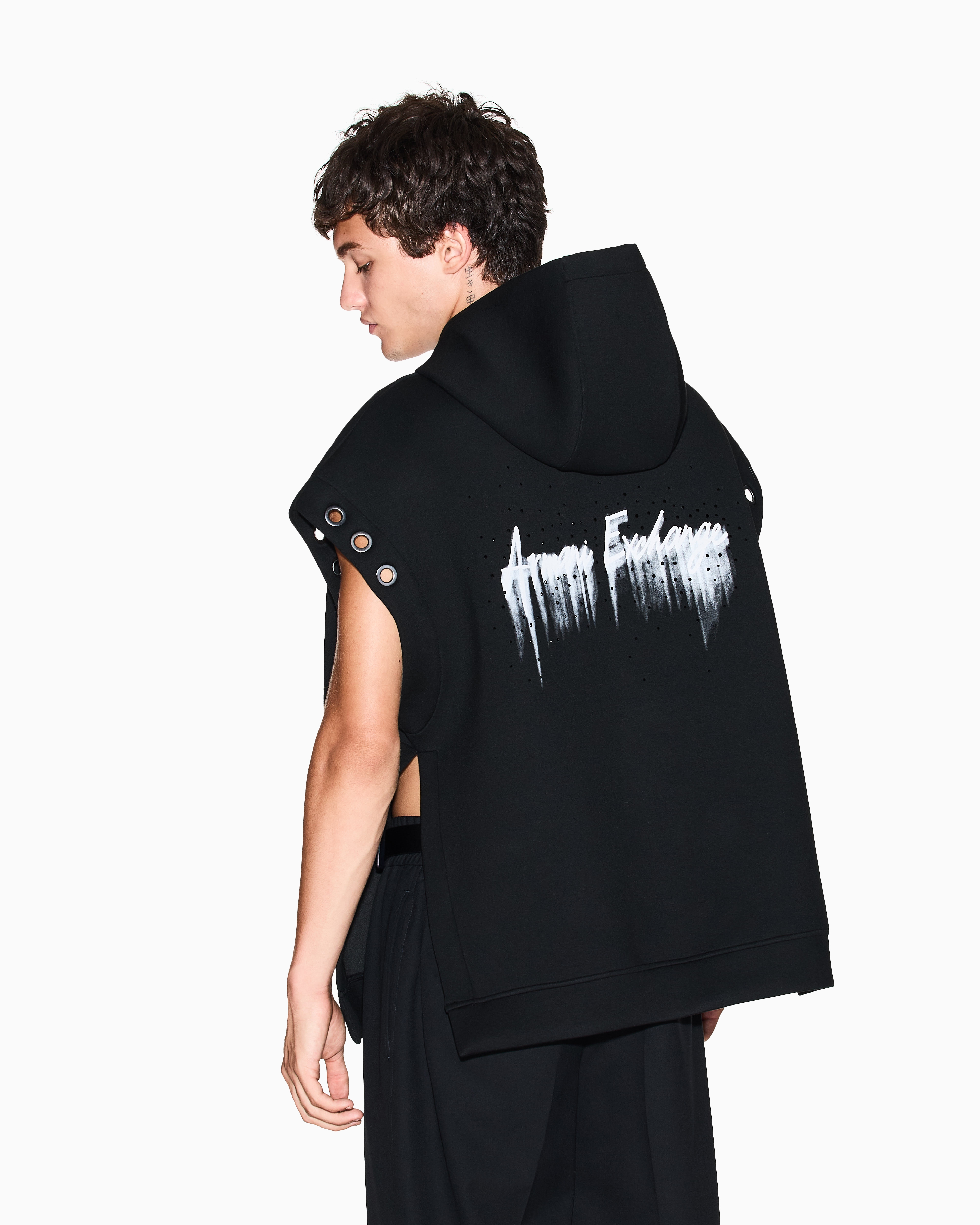 Armani Exchange - Short-sleeved hooded sweatshirt, Man, Black, Size: