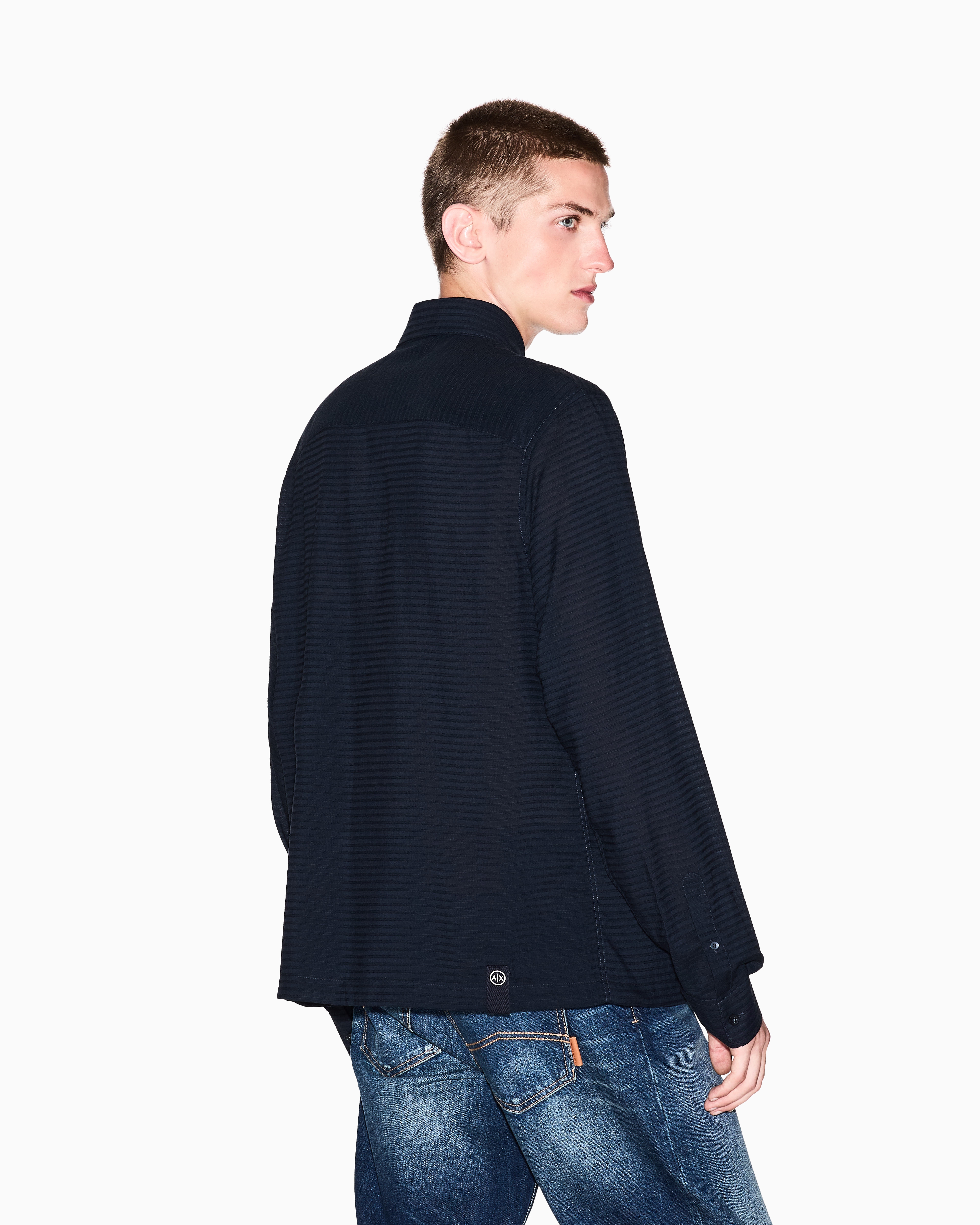 Armani Exchange - Regular fit shirt with logo, Man, Navy Blue, Size: