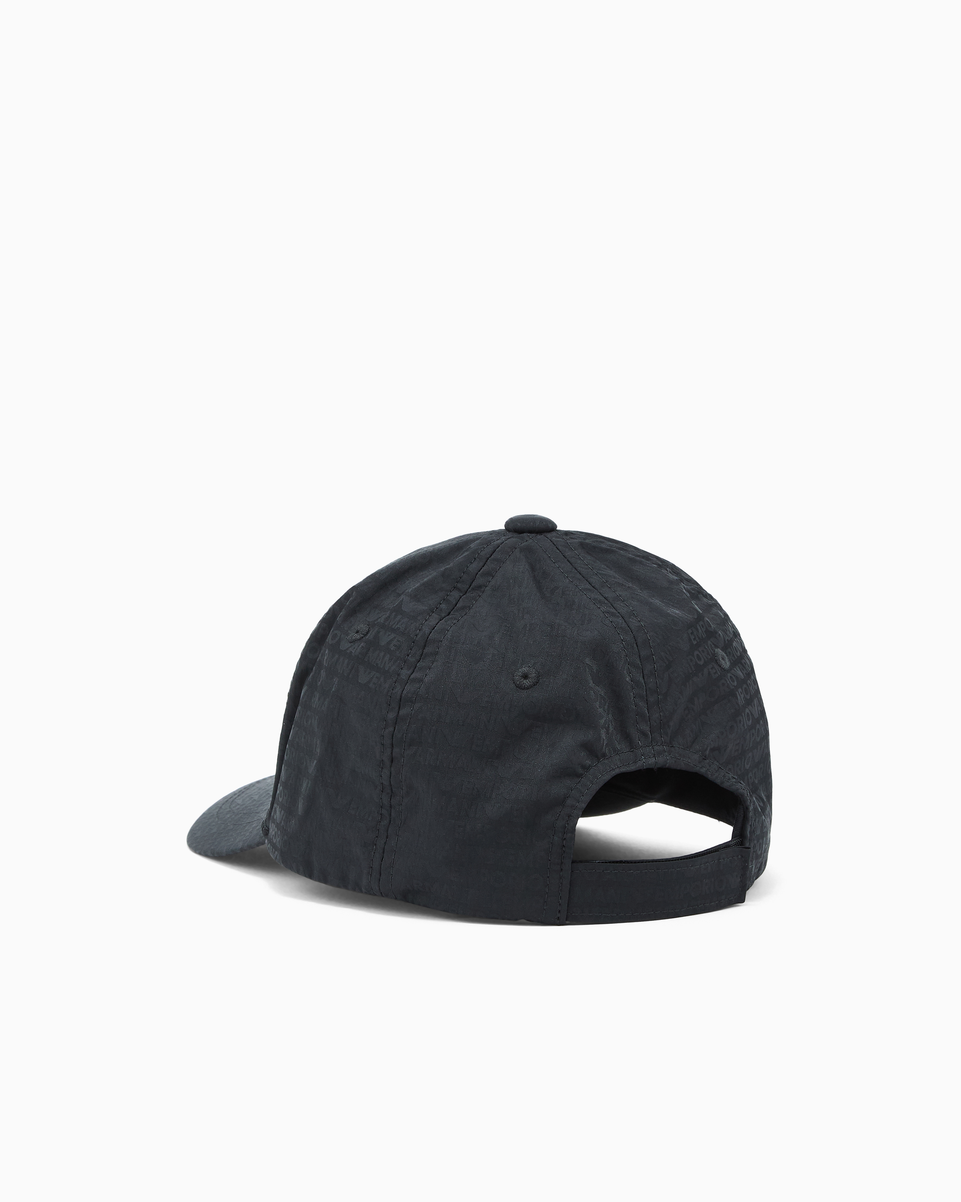 Emporio Armani - Jacquard nylon baseball cap with all-over logo lettering, Man, Black, Size: TU