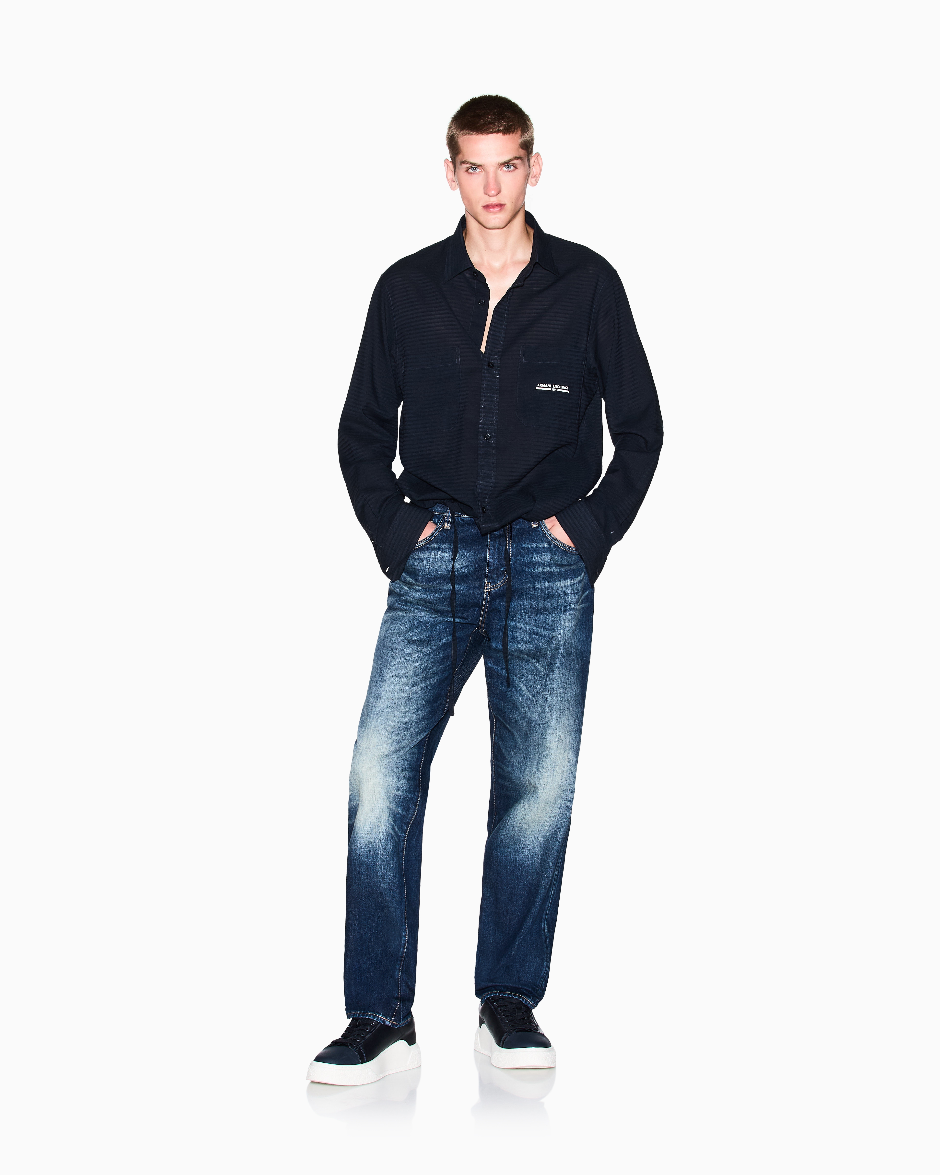 Armani Exchange - Regular fit shirt with logo, Man, Navy Blue, Size: