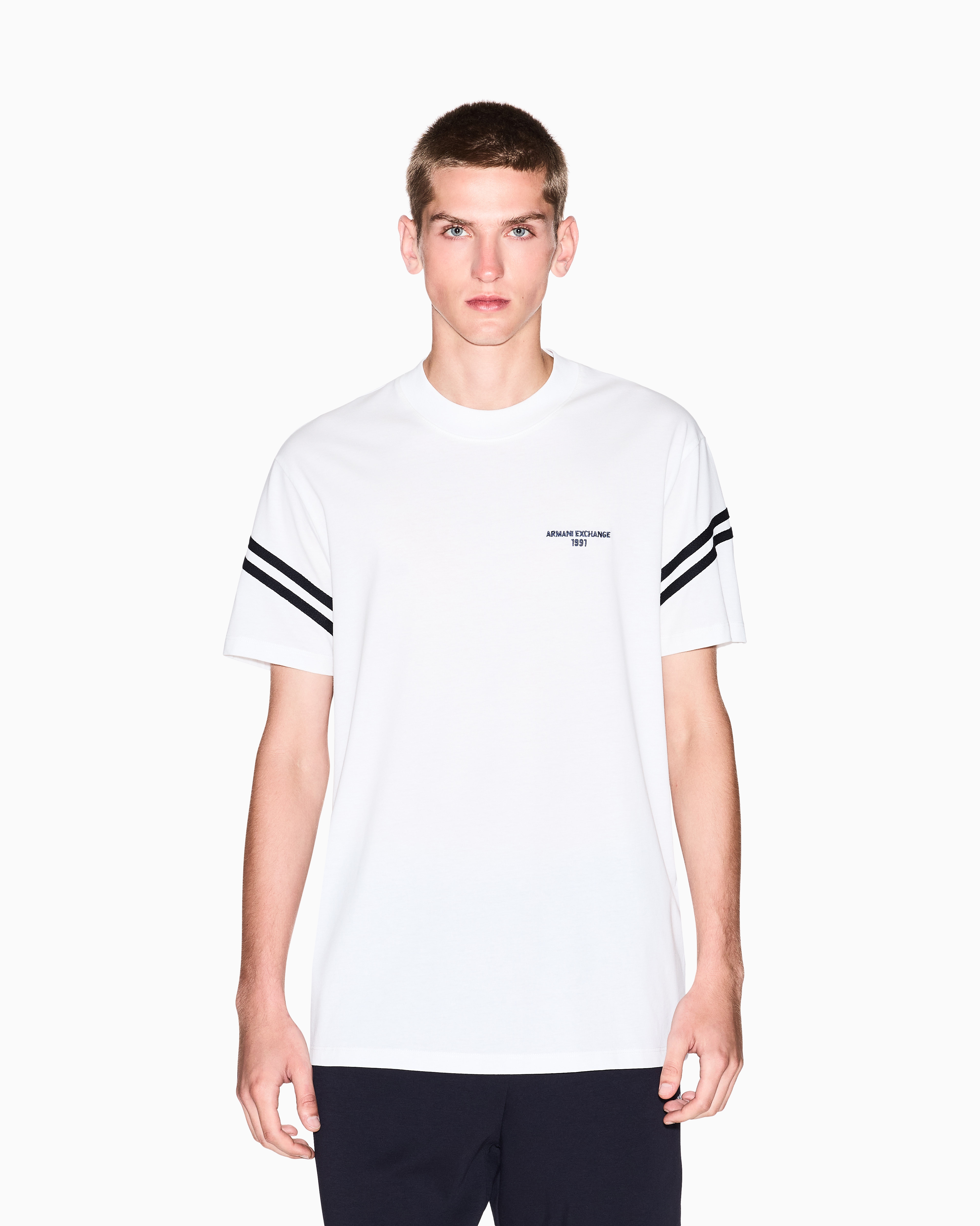 Armani Exchange - Regular fit T-shirt with contrasting piping, Man, White, Size: