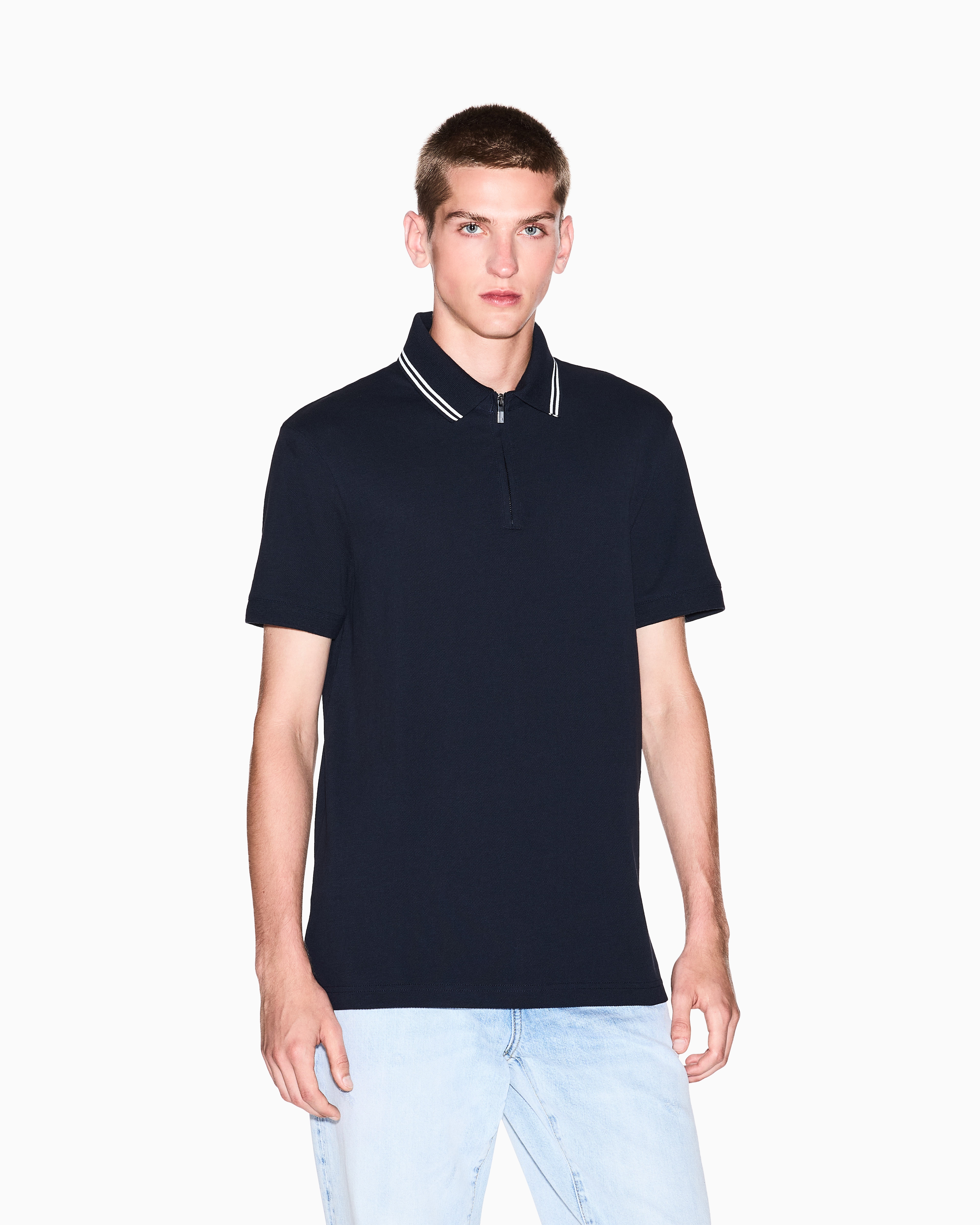 新品 ARMANI JEANS メンズ 半袖ポロシャツ M 紫 タグ付 ジップアップ 半袖ポロシャツ | Armani Exchange