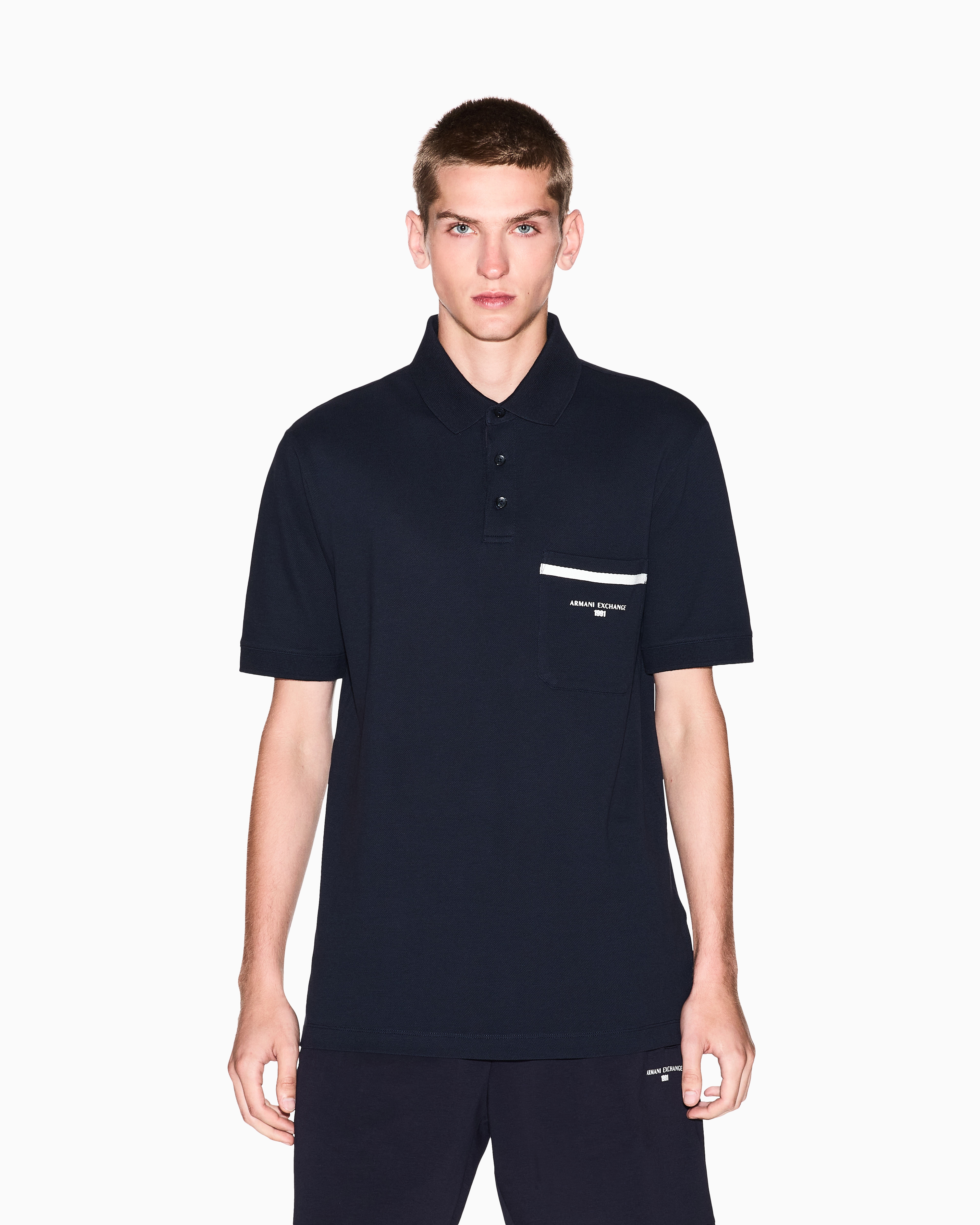 Armani Exchange - Regular pique polo shirt with pocket, Man, Navy Blue, Size: