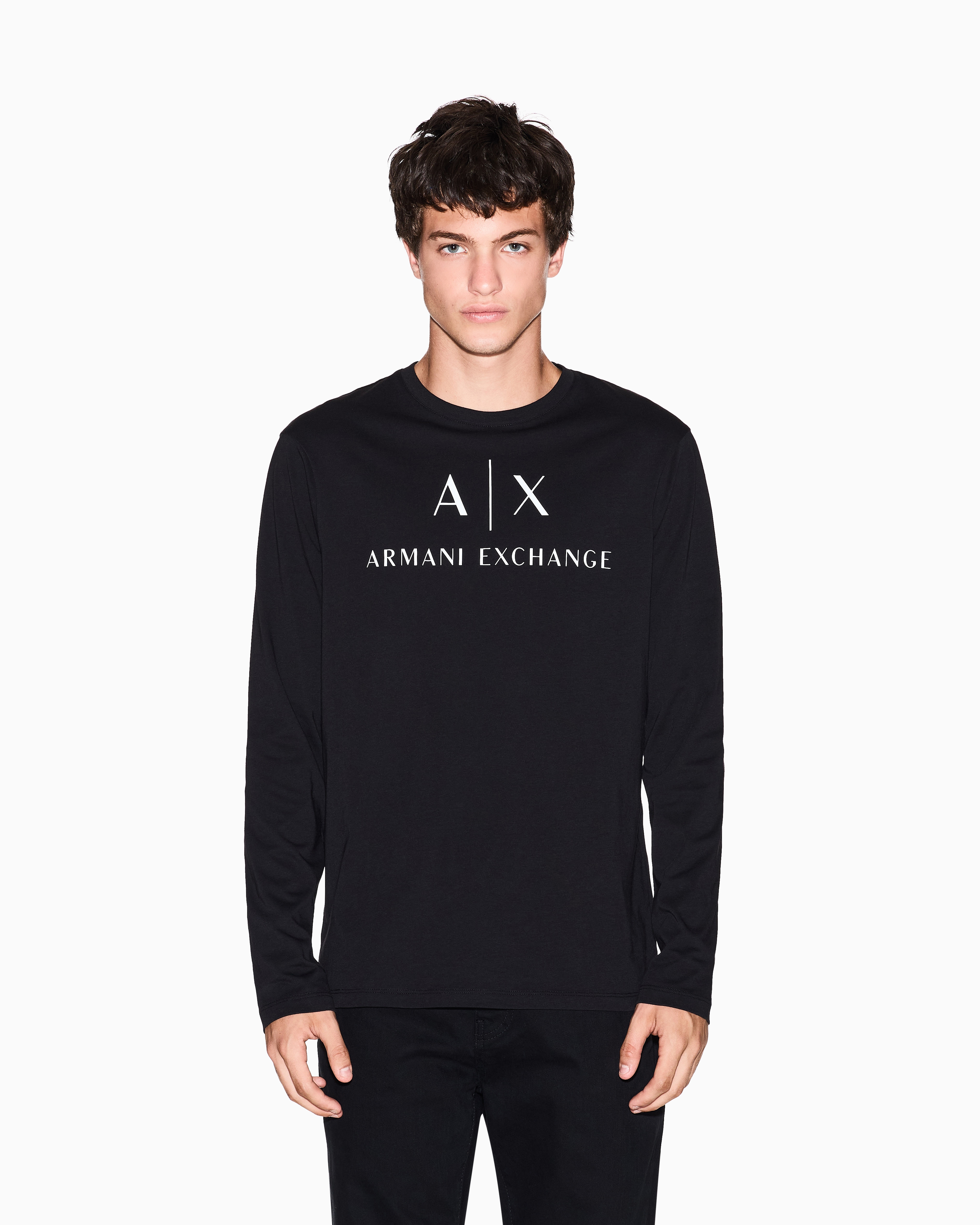 Armani Exchange - Long sleeve T-shirt with logo prints, Man, Black, Size: