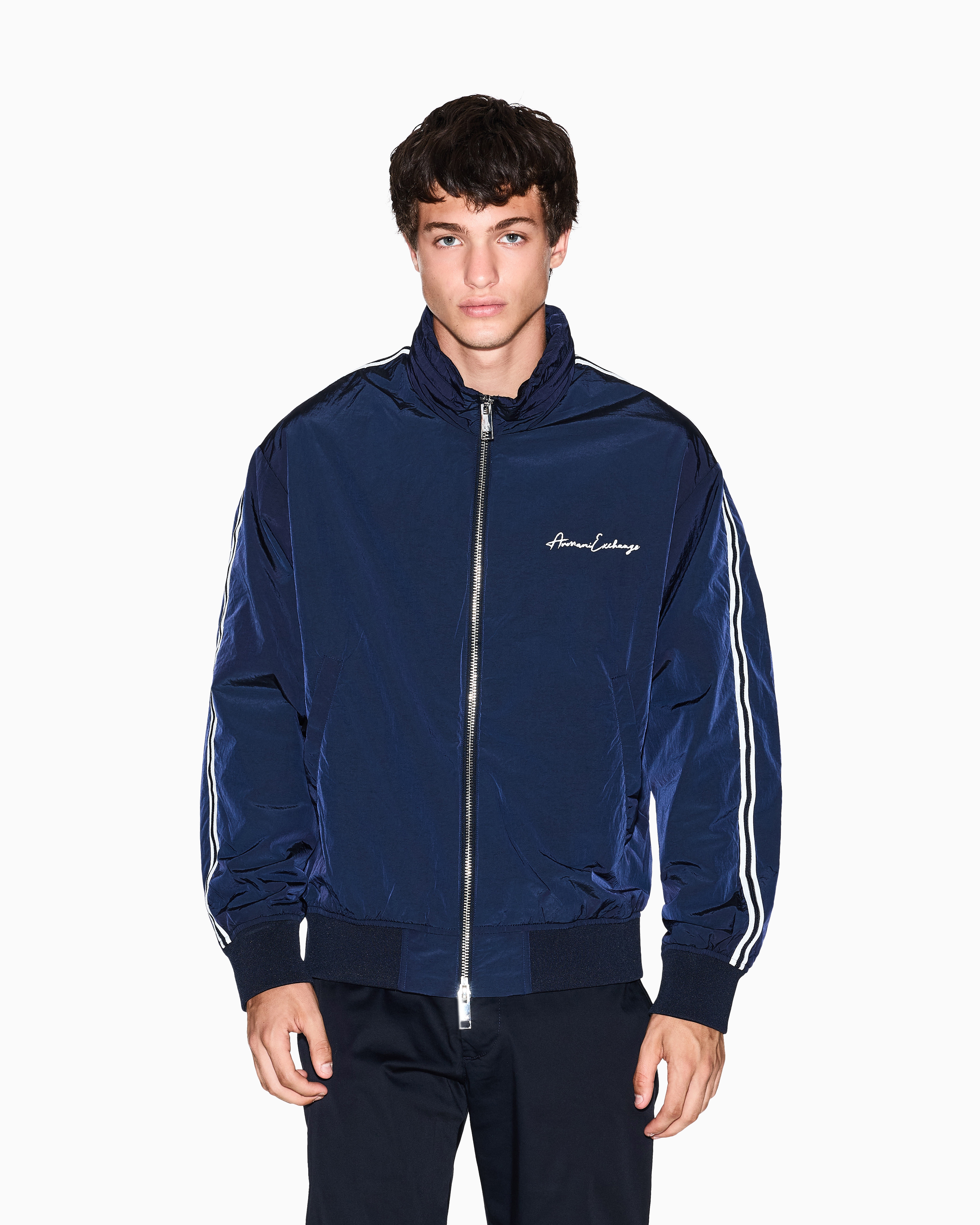 Armani Exchange - Full zip jacket with contrasting bands, Man, Blue, Size: