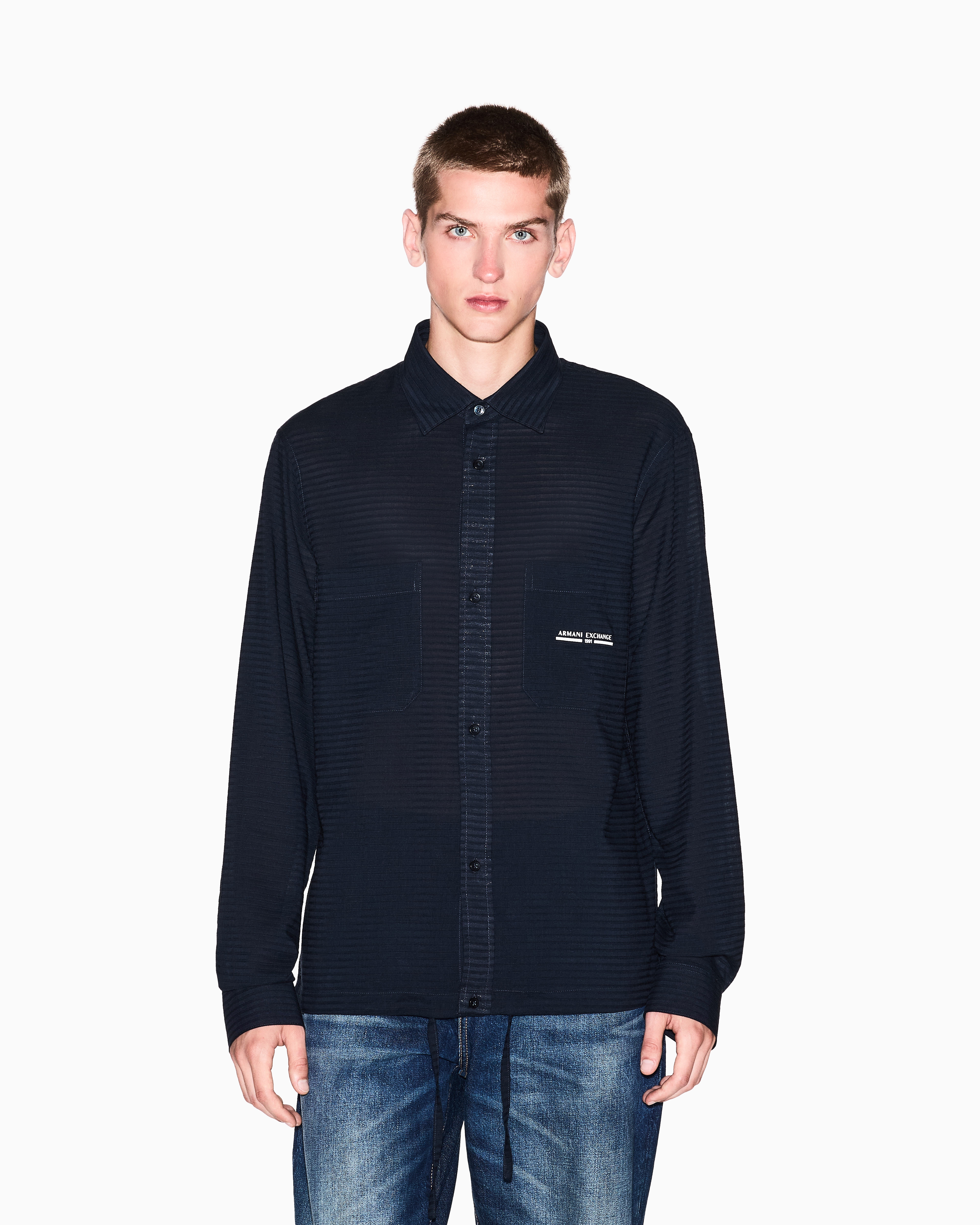 Armani Exchange - Regular fit shirt with logo, Man, Navy Blue, Size: