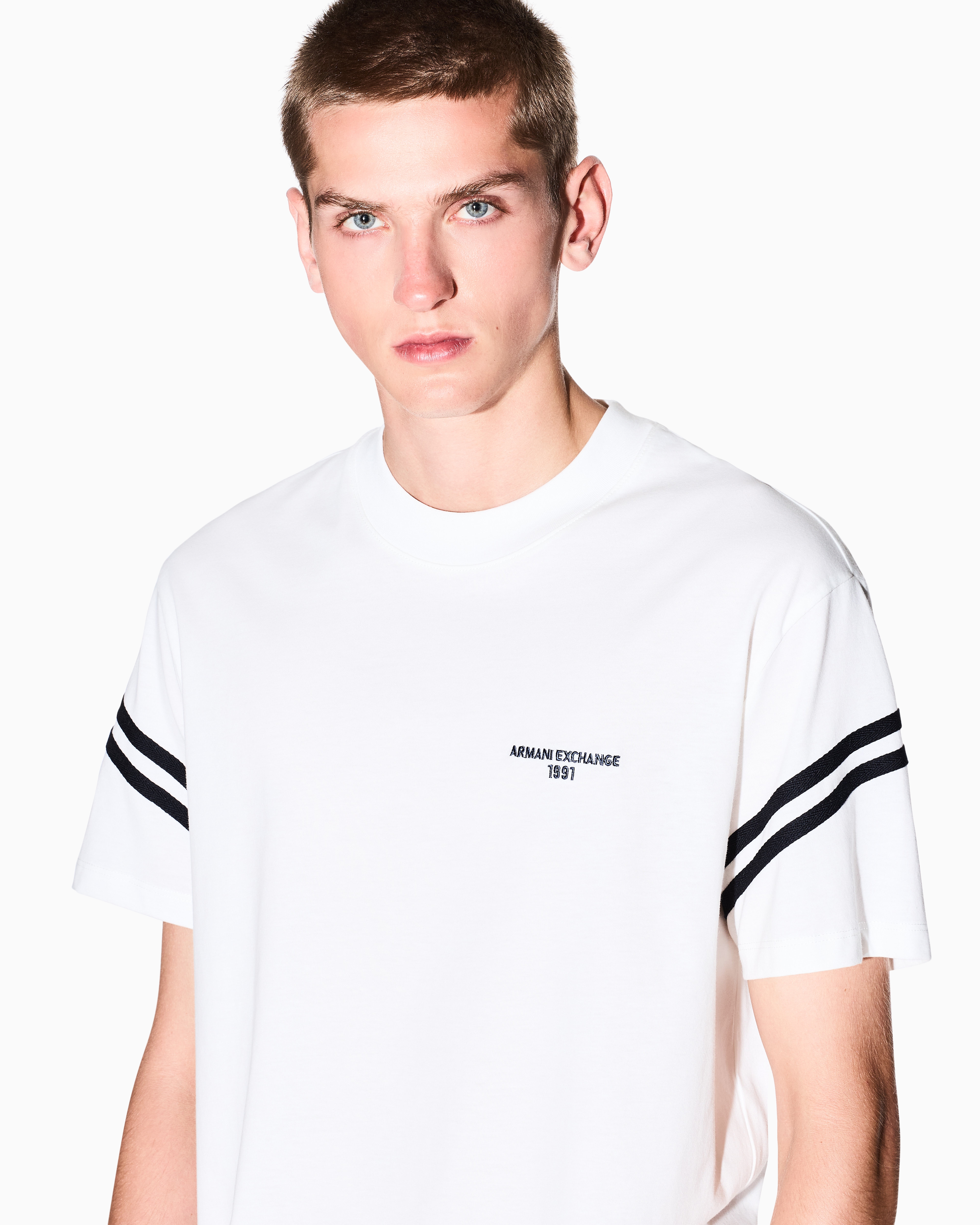 Armani Exchange - Regular fit T-shirt with contrasting piping, Man, White, Size: