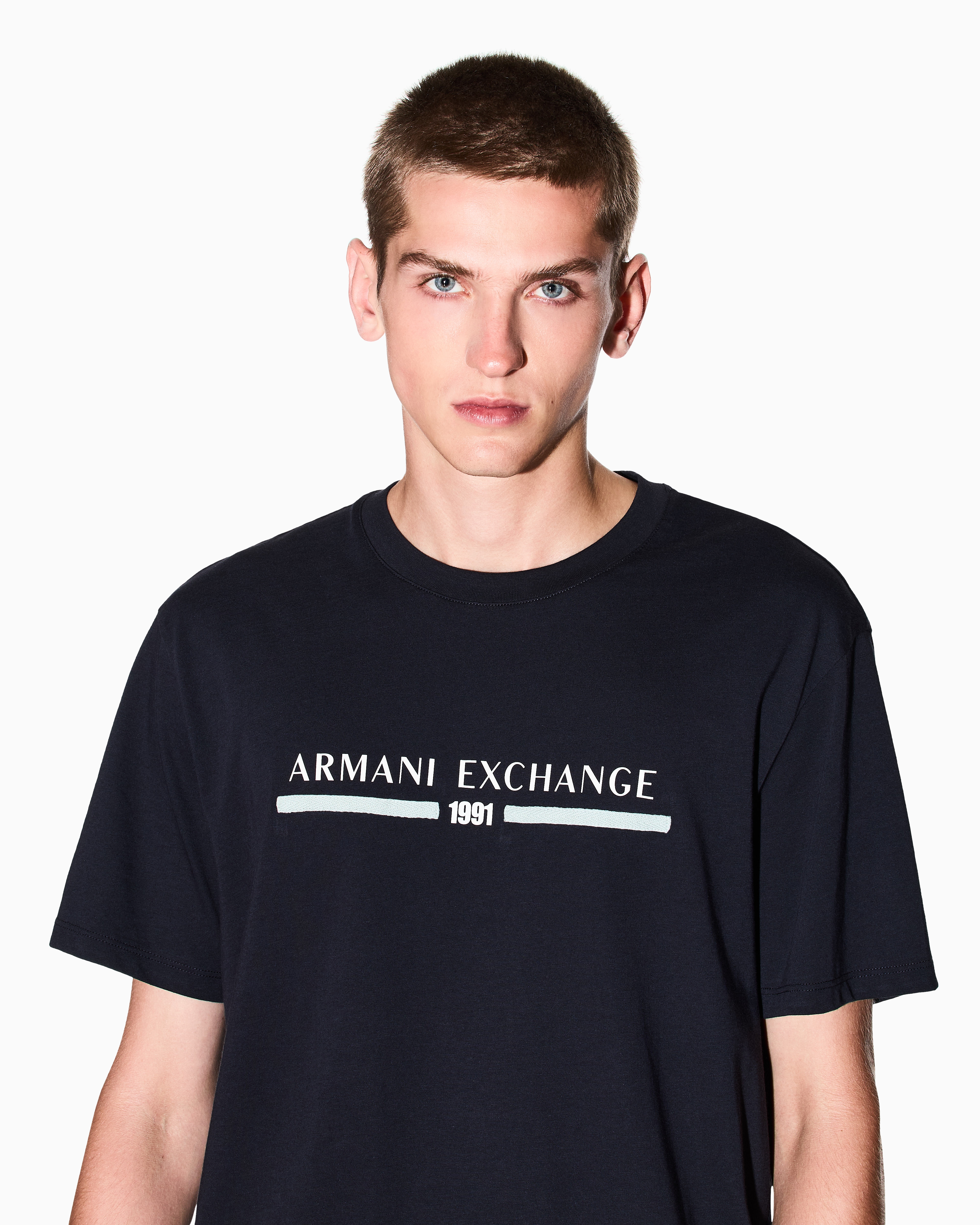Armani Exchange - Regular T-shirt with logo, Man, Navy_blue, Size: