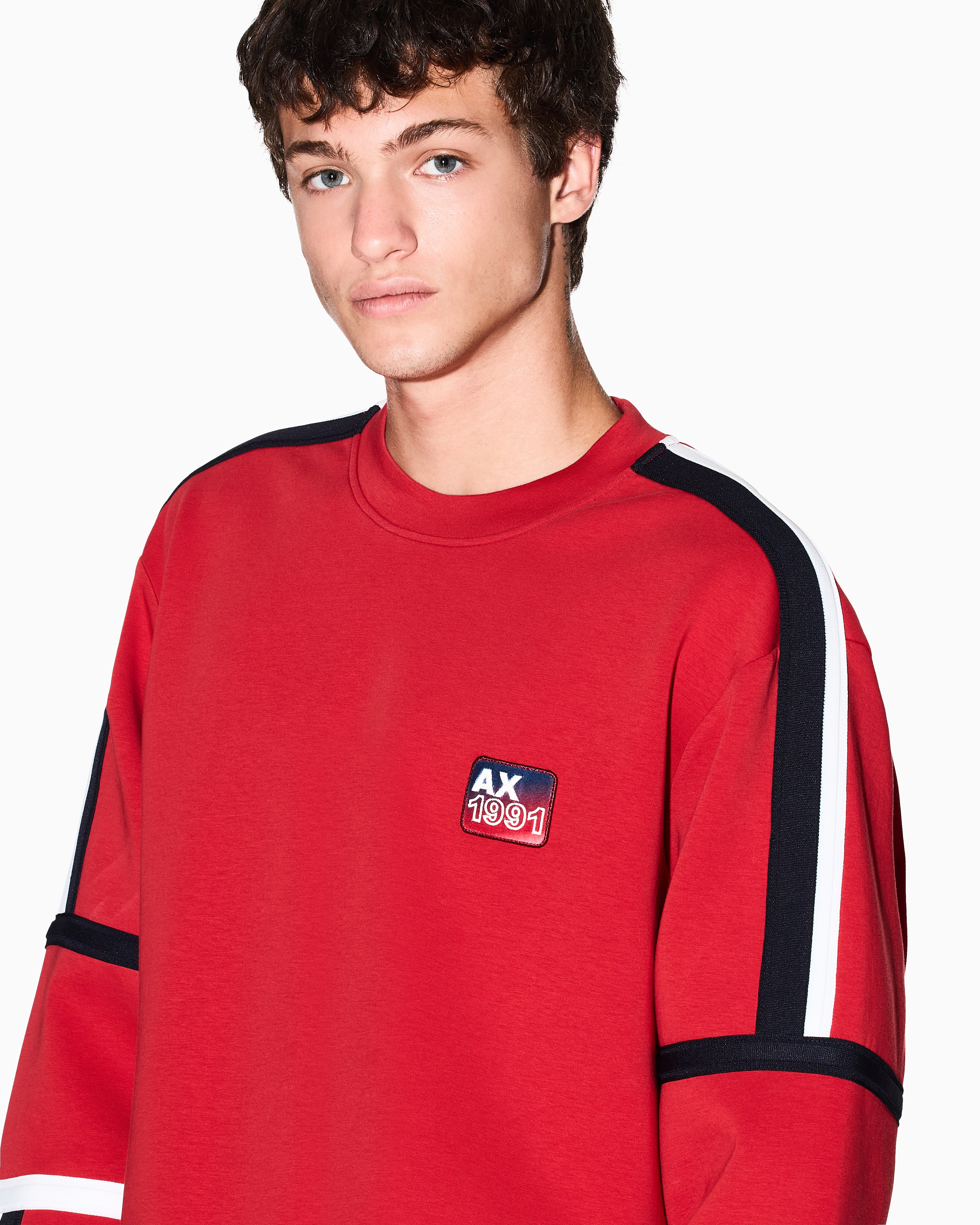 Armani Exchange - Sweatshirt with contrasting bands, Man, Red, Size: