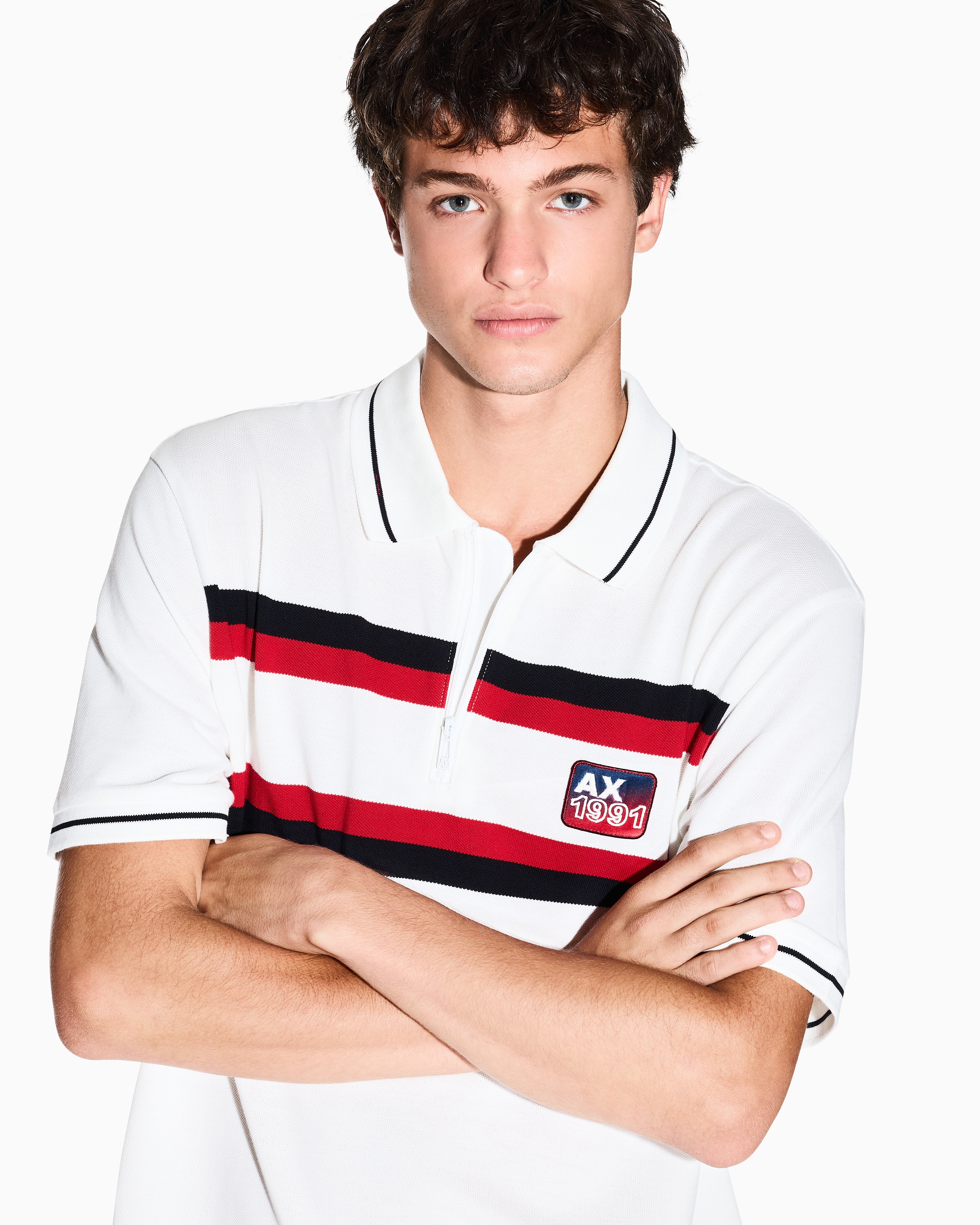 Regular fit polo shirt with zip and contrasting bands