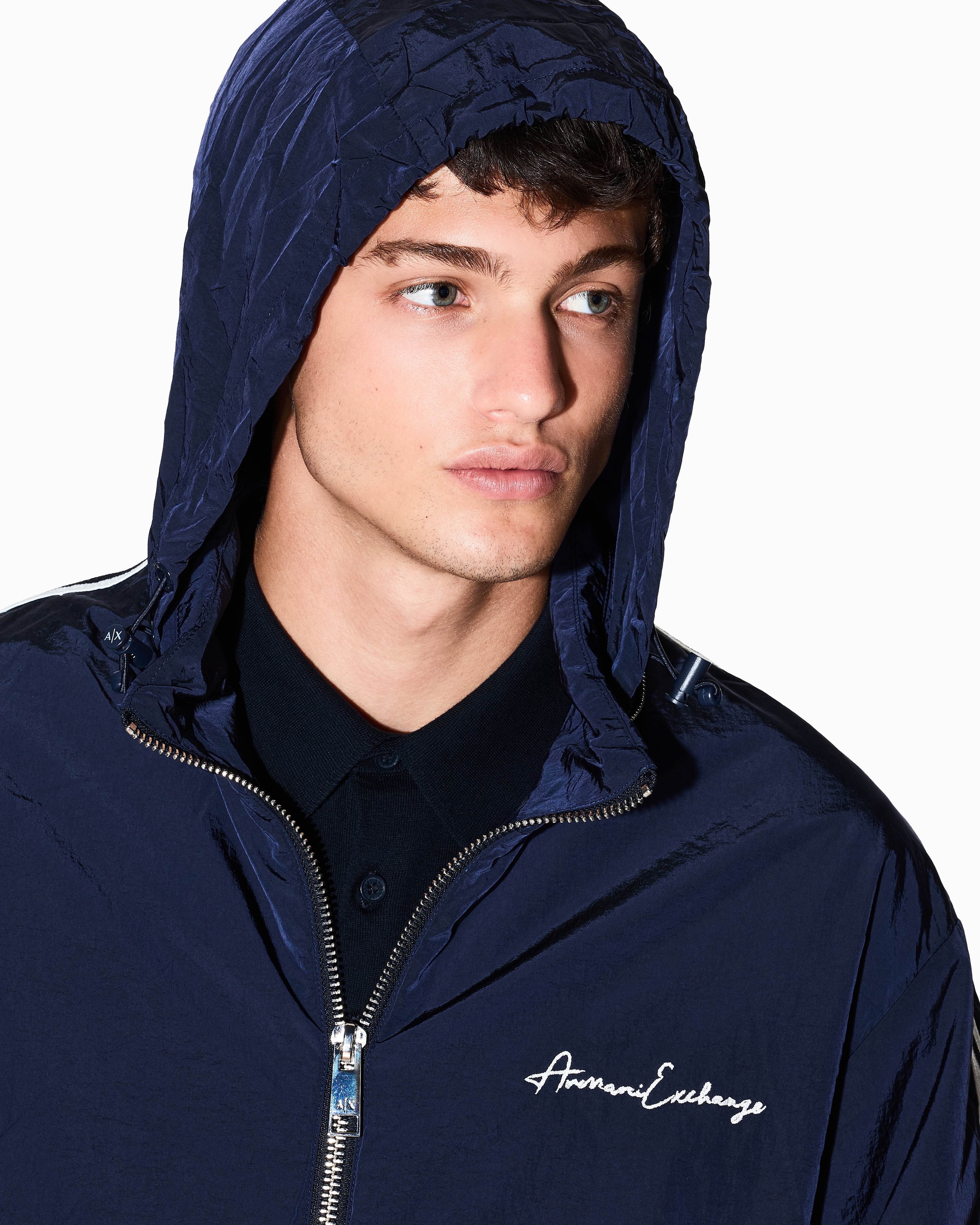 Armani Exchange - Full zip jacket with contrasting bands, Man, Blue, Size: