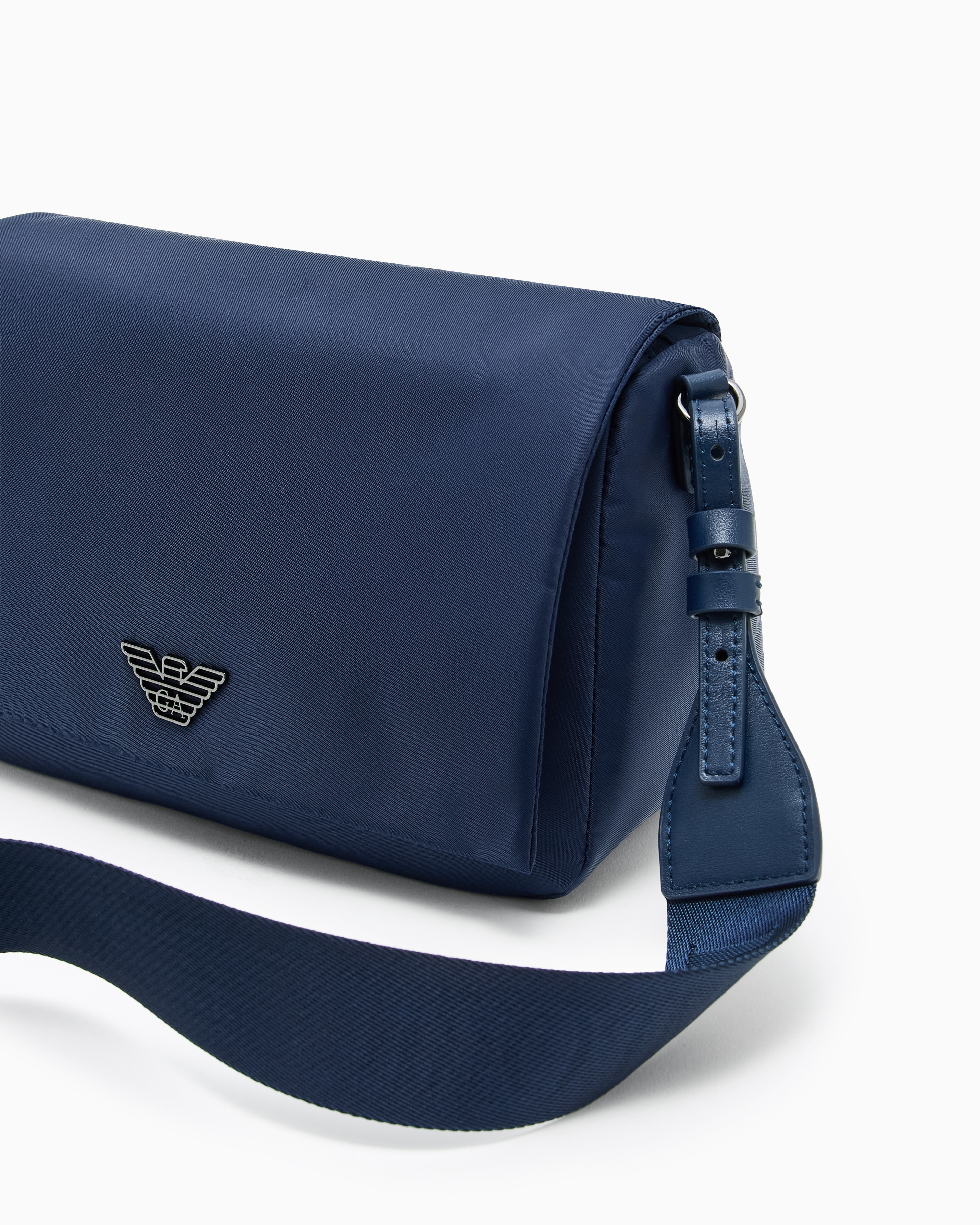 Emporio Armani - ASV recycled-nylon shoulder bag with flap, Man, Blue, Size: TU