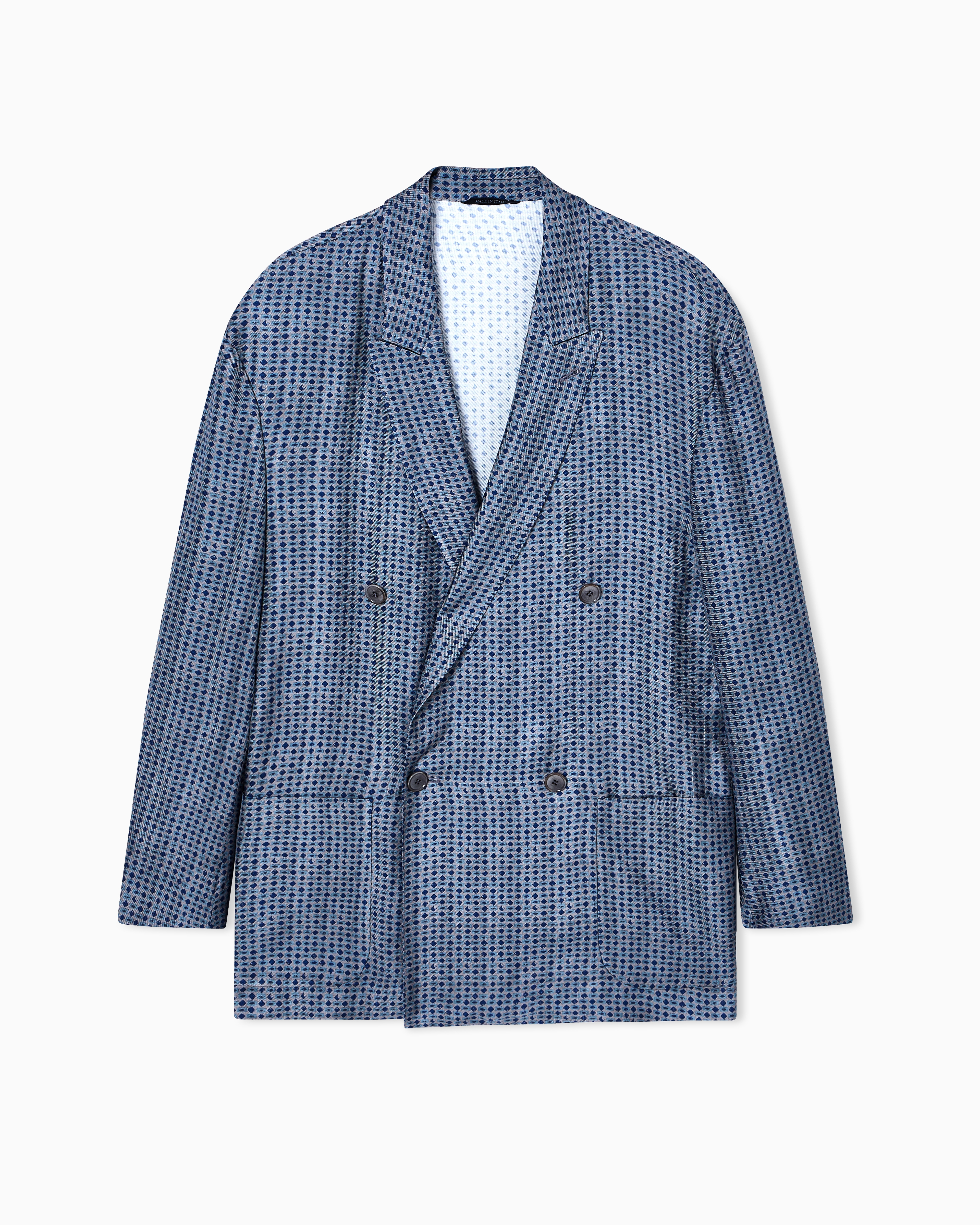 Giorgio Armani Blue Double-Breasted Jacket In Printed Viscose